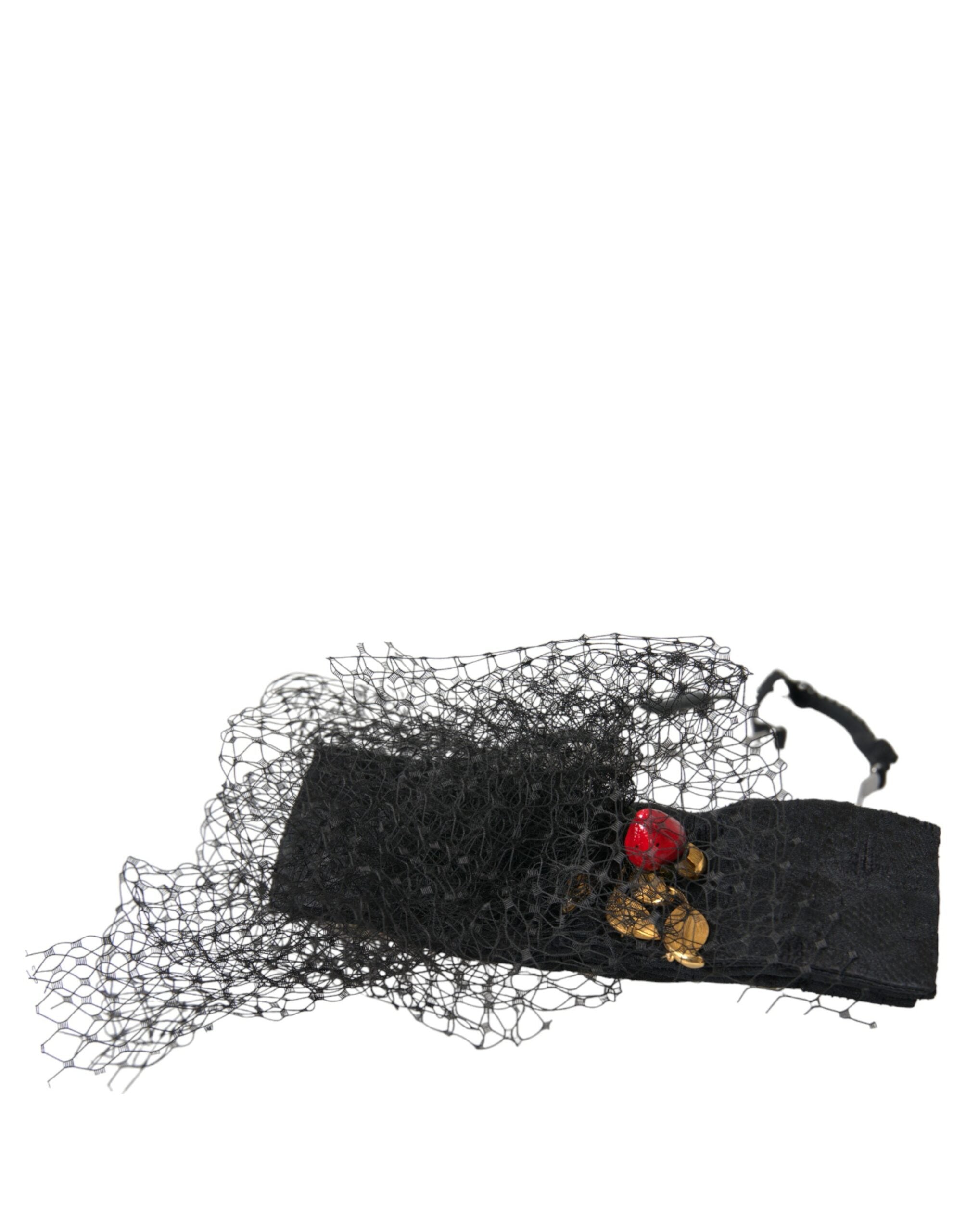 Dolce & Gabbana Strawberry Sicily Crystal Mesh Net Headband Black Diadem