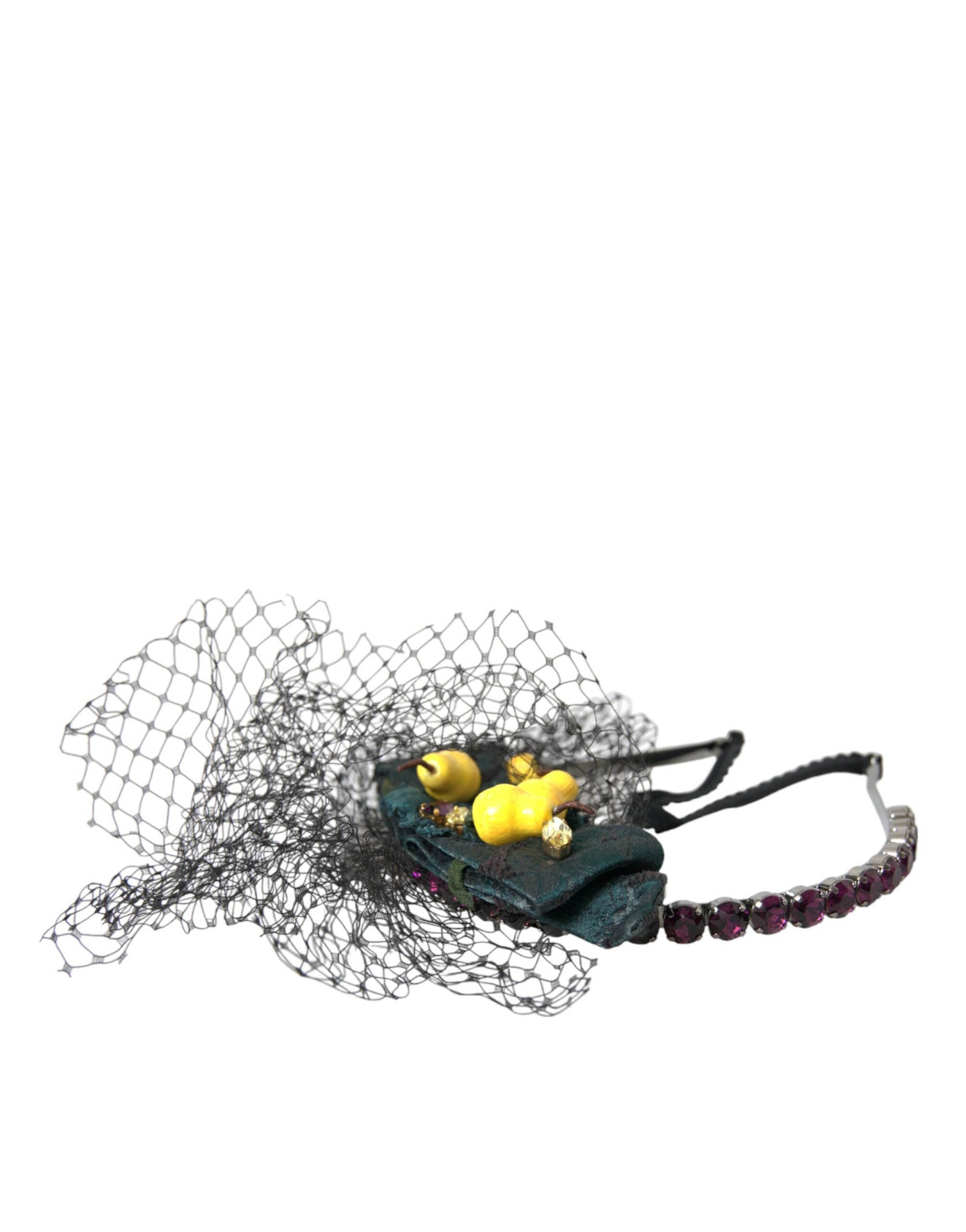 Dolce & Gabbana Lemons Sicily Crystal Net Headband Black Purple Diadem
