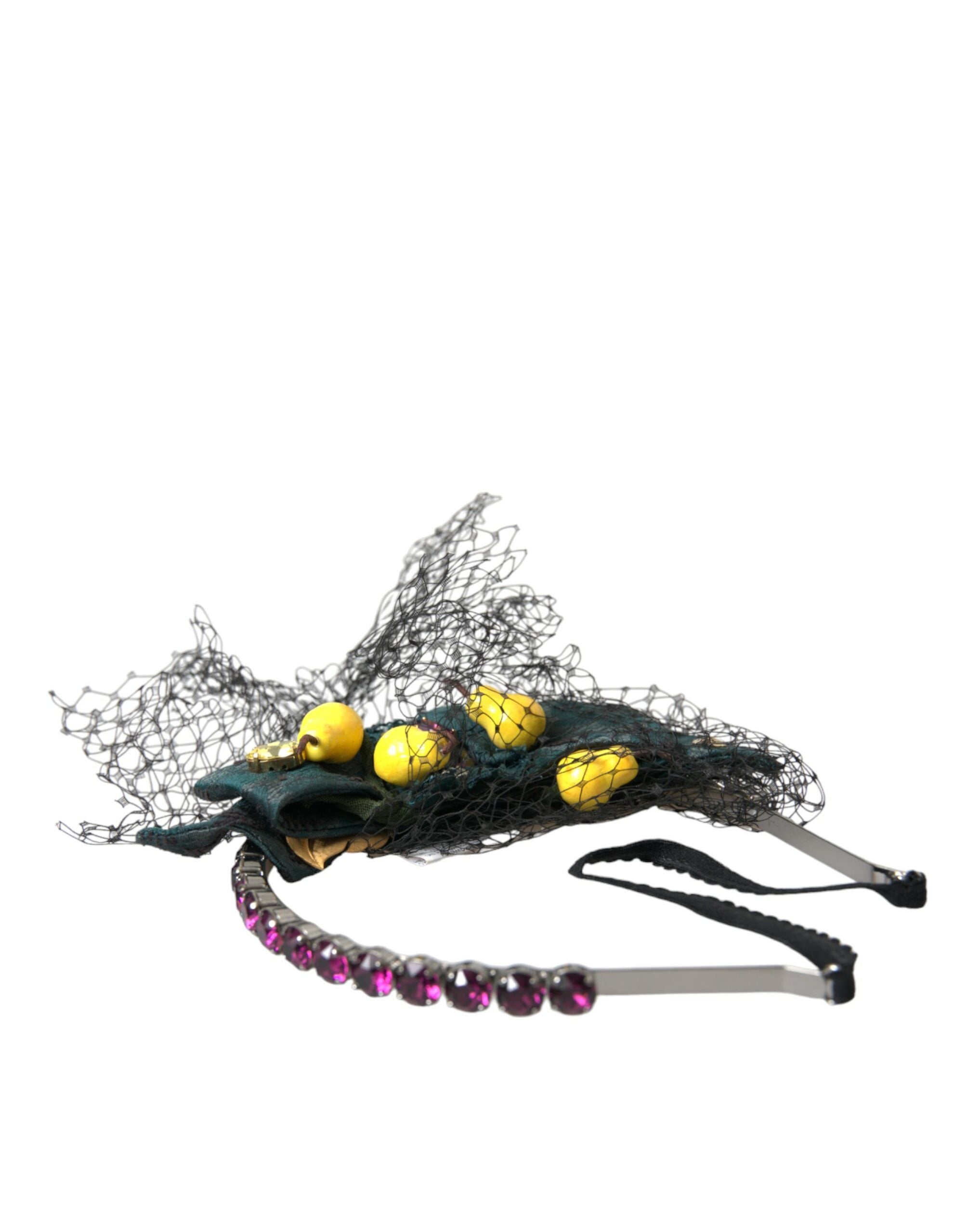 Dolce & Gabbana Lemons Sicily Crystal Net Headband Black Purple Diadem