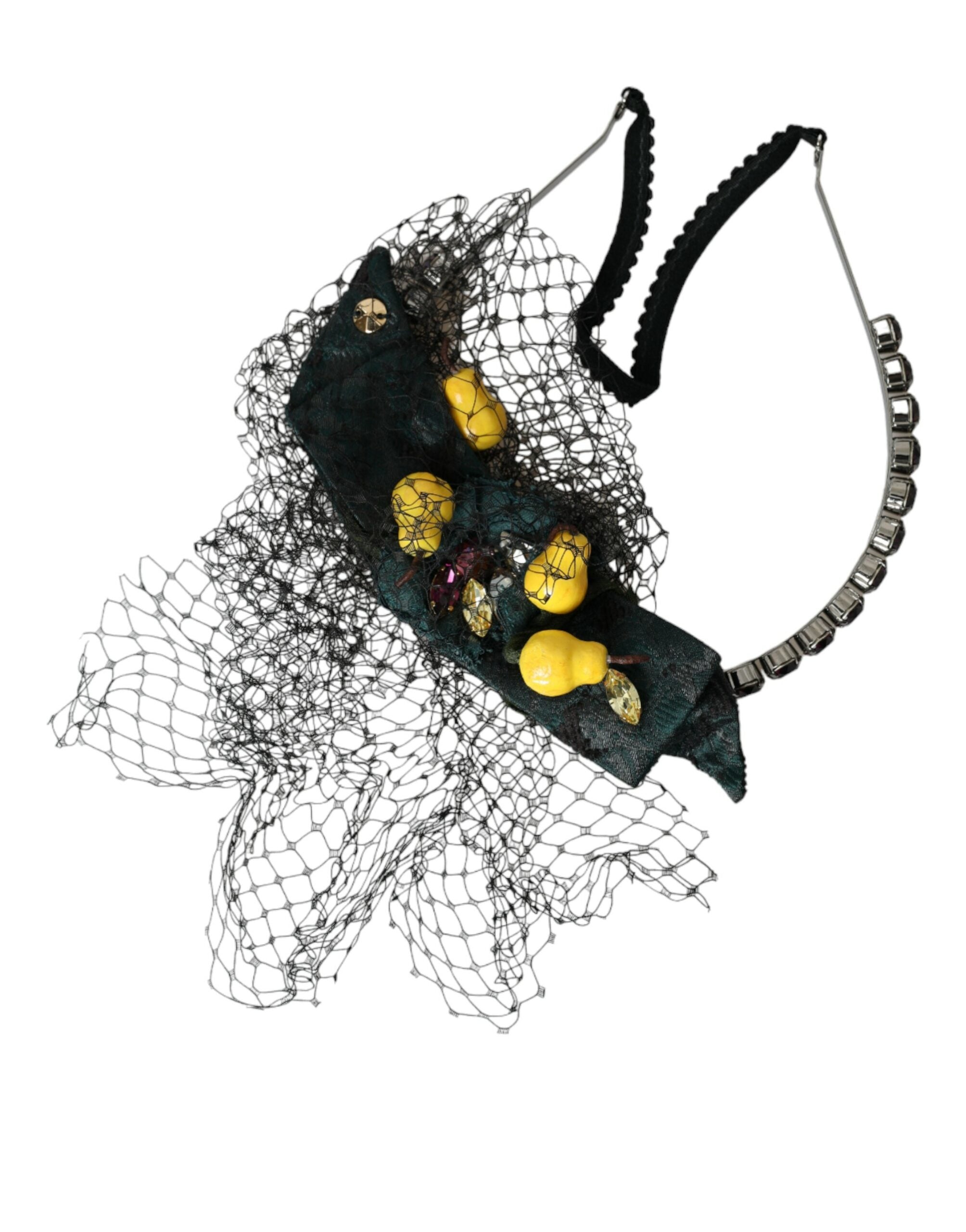 Dolce & Gabbana Lemons Sicily Crystal Net Headband Black Purple Diadem