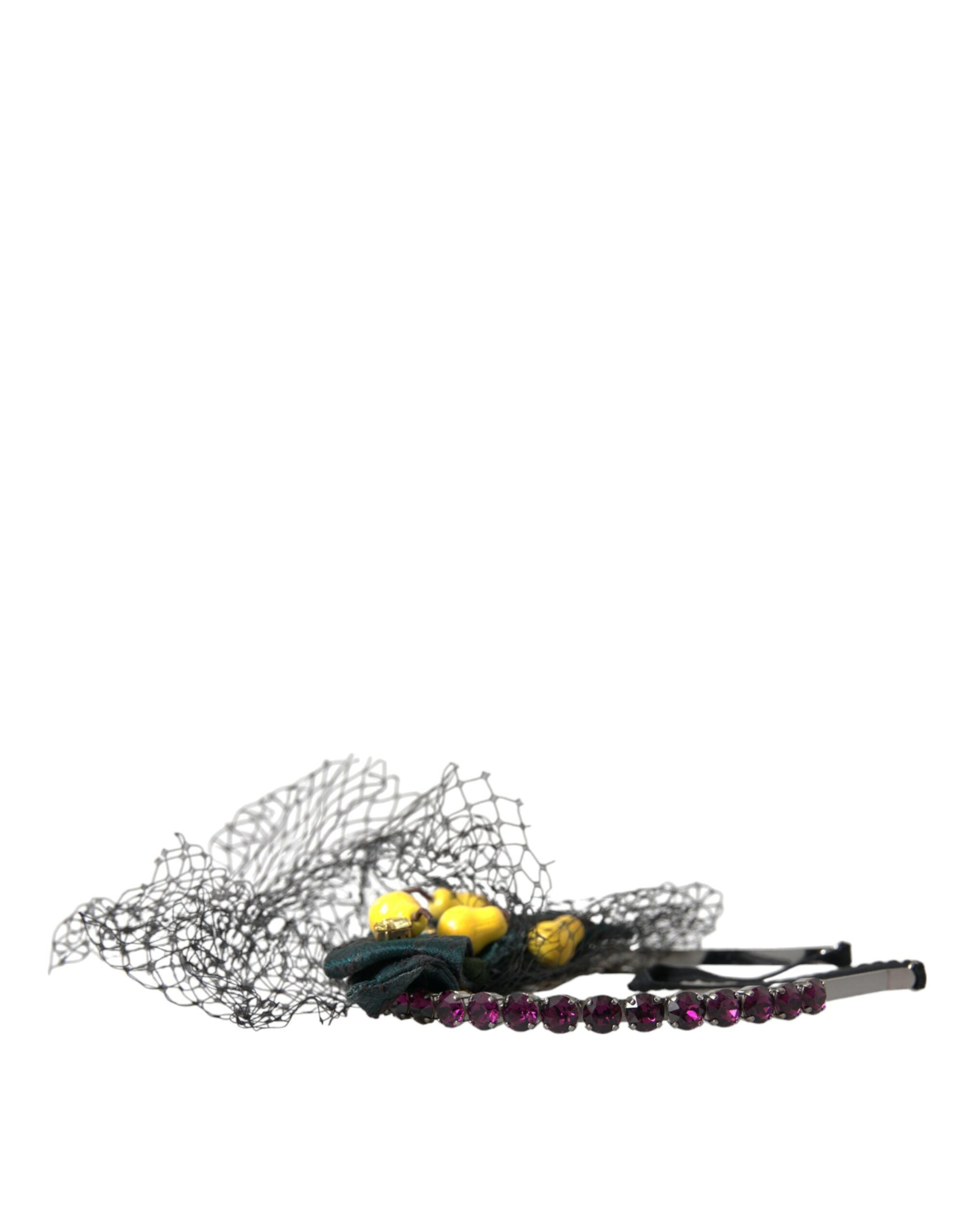 Dolce & Gabbana Lemons Sicily Crystal Net Headband Black Purple Diadem