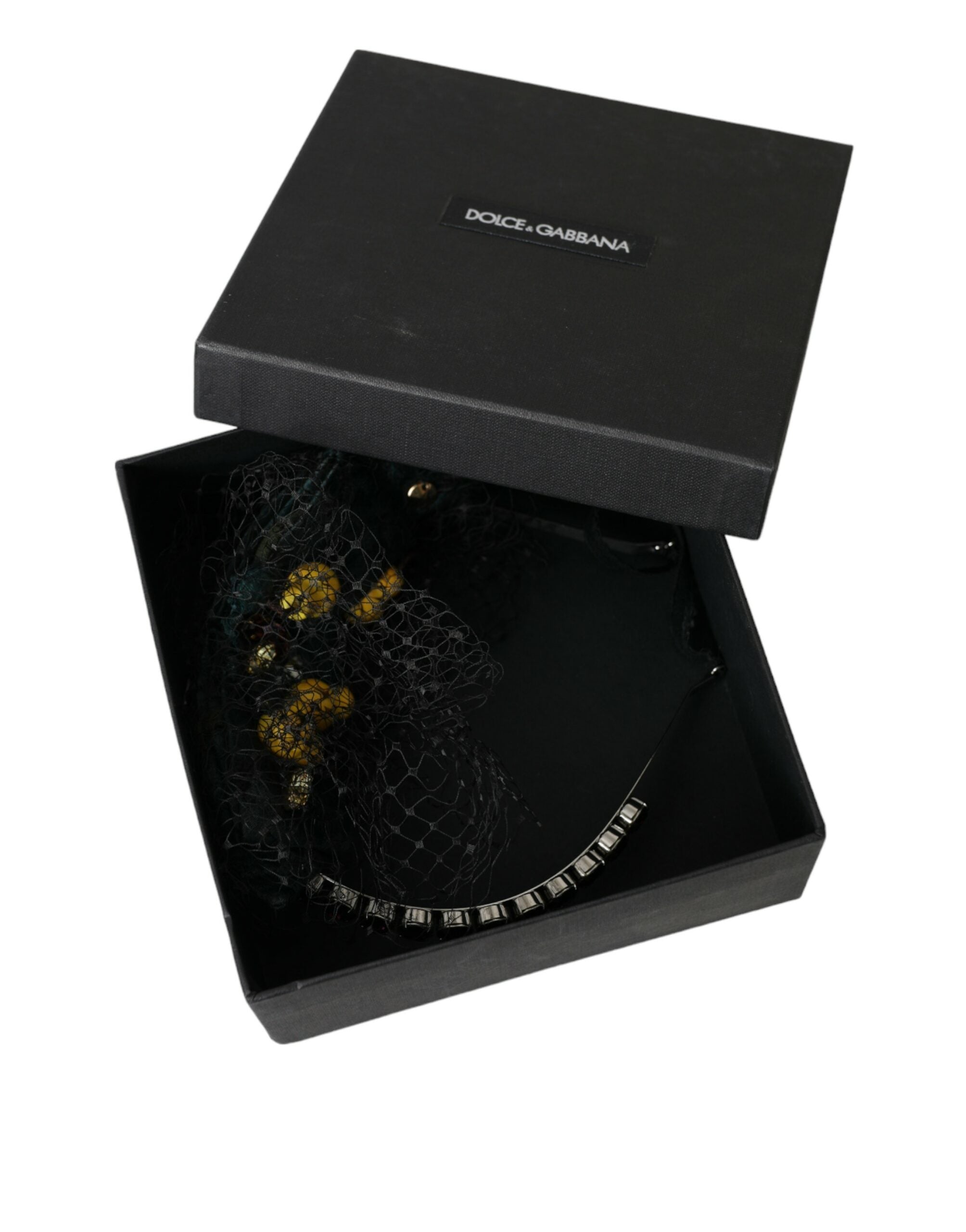Dolce & Gabbana Lemons Sicily Crystal Net Headband Black Purple Diadem