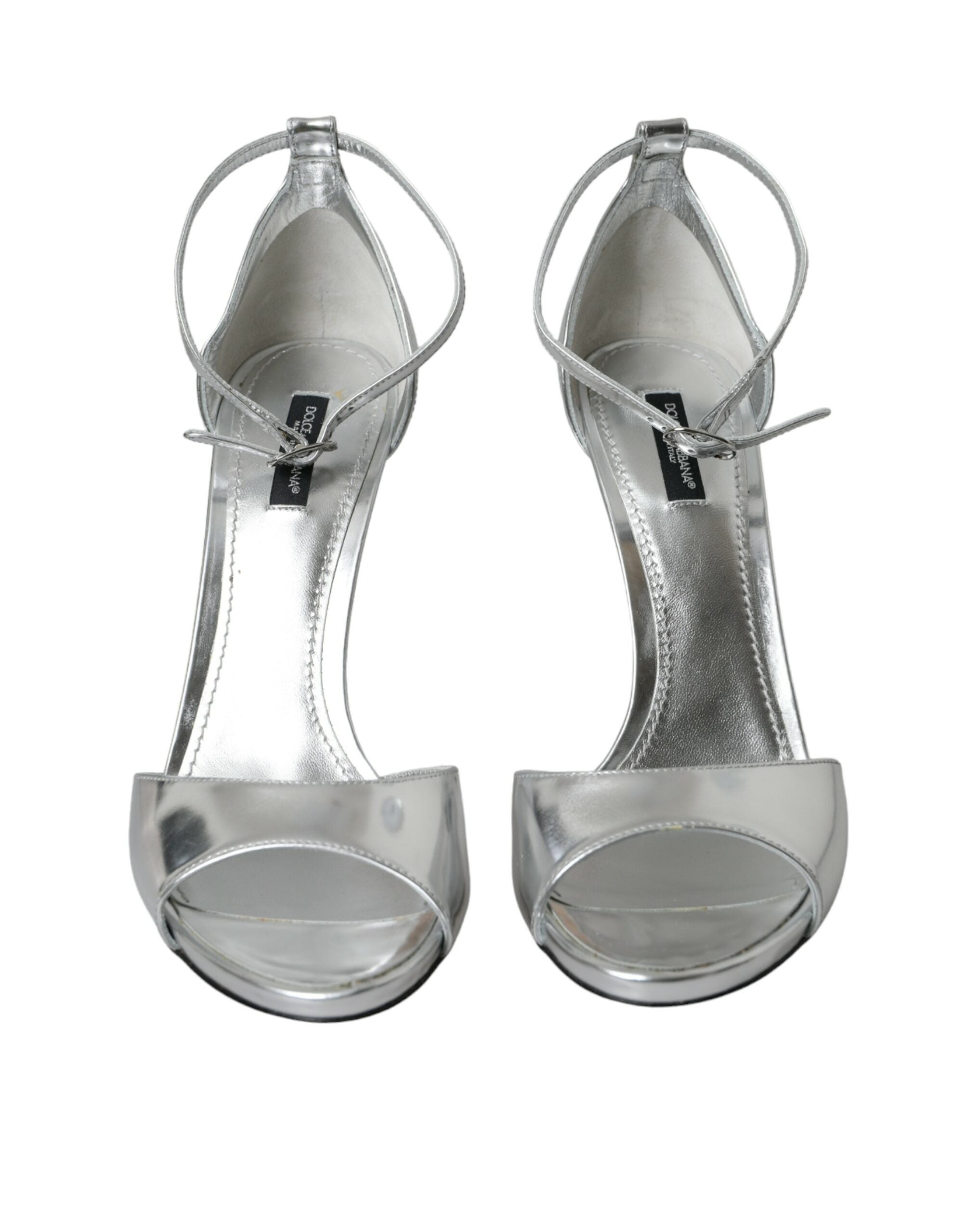 Dolce & Gabbana Silver Keira Leather Heels Sandals Shoes