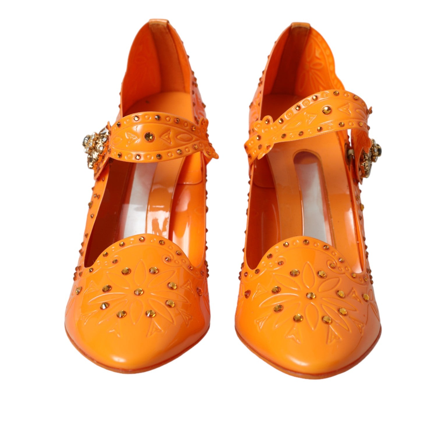 Dolce & Gabbana Orange Cinderella Floral Crystal Pumps Shoes