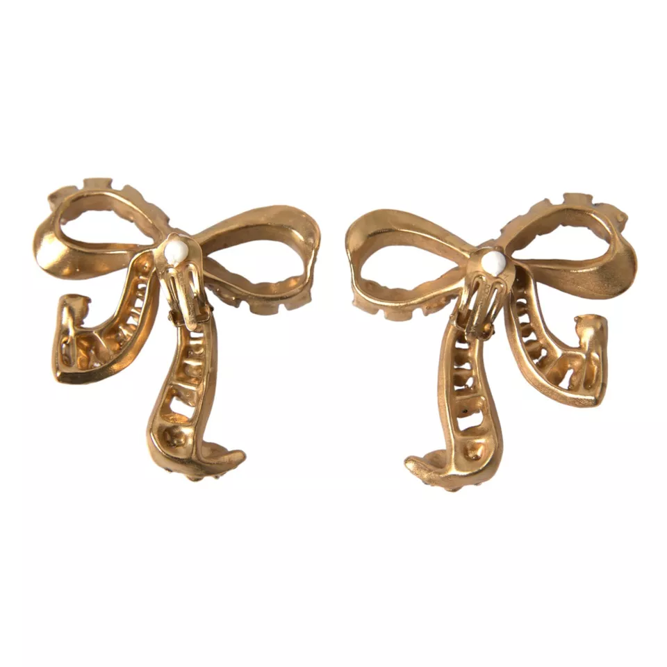Dolce & Gabbana Brass Crystal Bow Fiocchi Gold Pink Clear Christmas