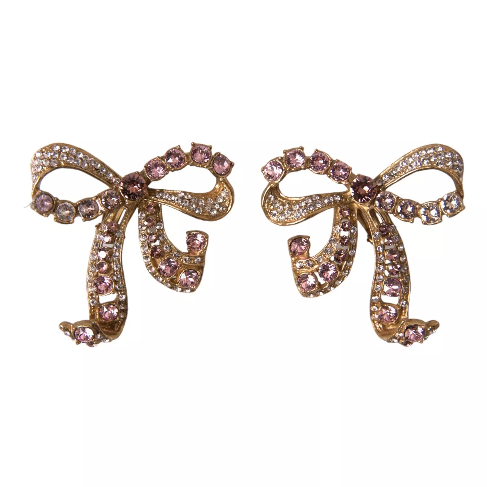 Dolce & Gabbana Brass Crystal Bow Fiocchi Gold Pink Clear Christmas