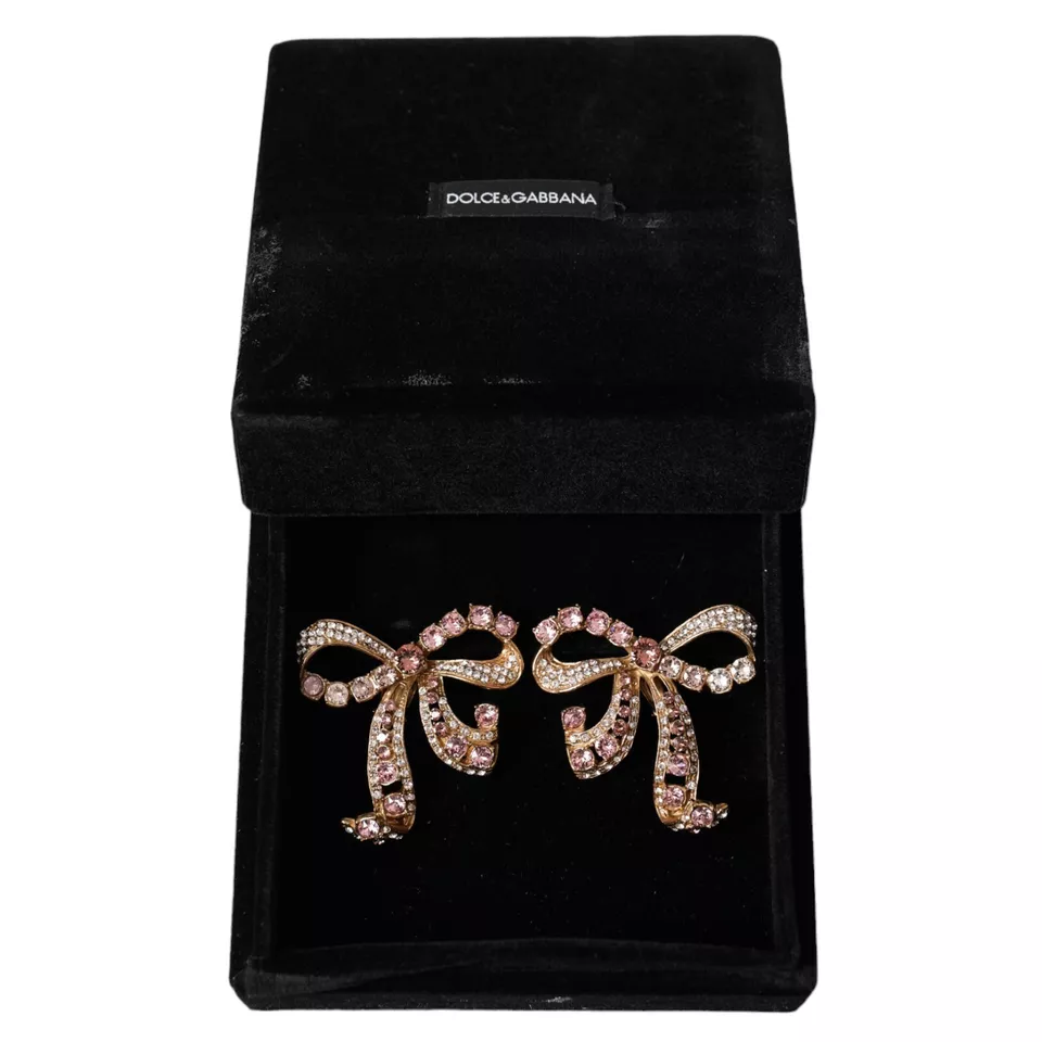 Dolce & Gabbana Brass Crystal Bow Fiocchi Gold Pink Clear Christmas