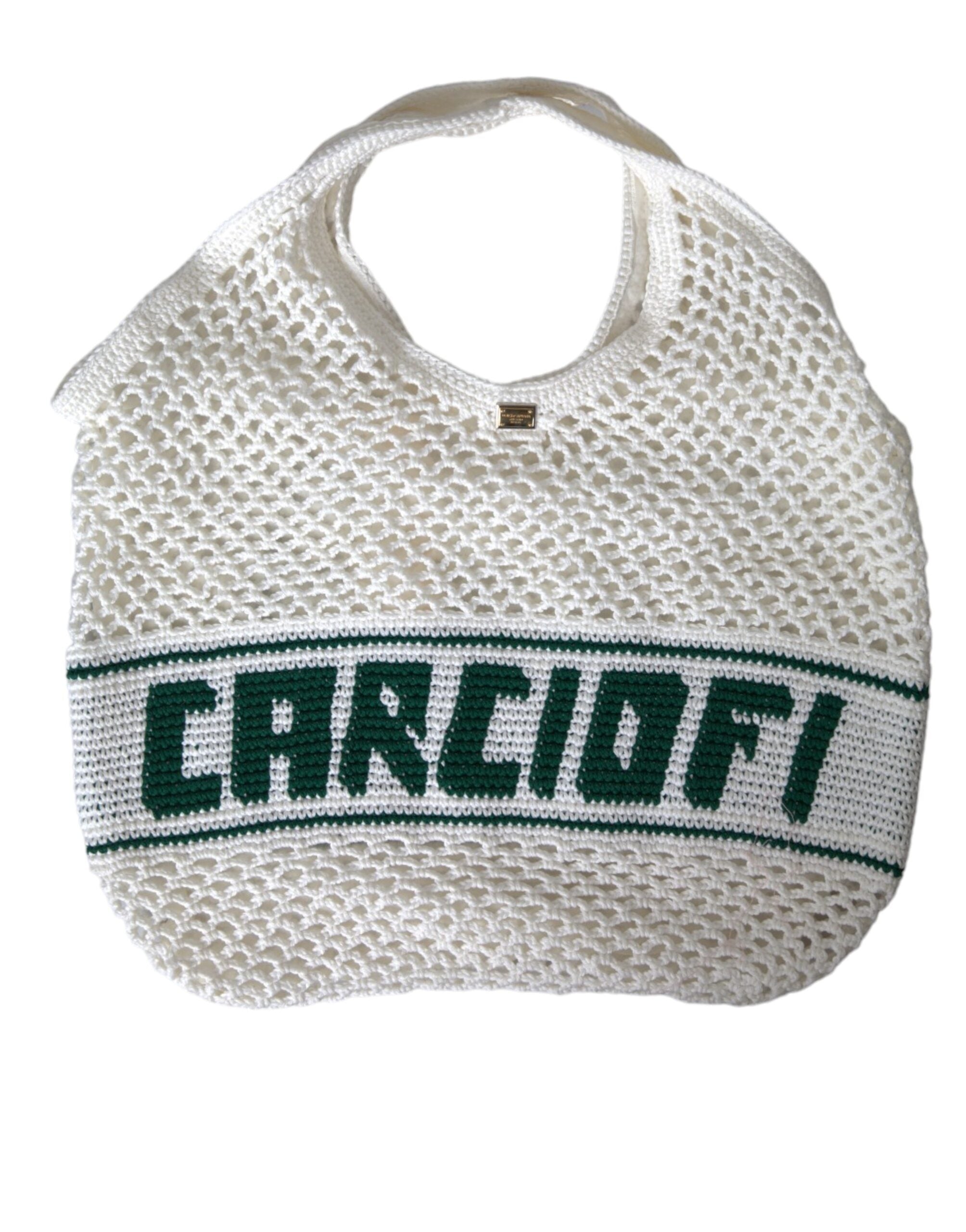 Dolce & Gabbana Knitted Cotton Logo Shopping Tote White Green Bag