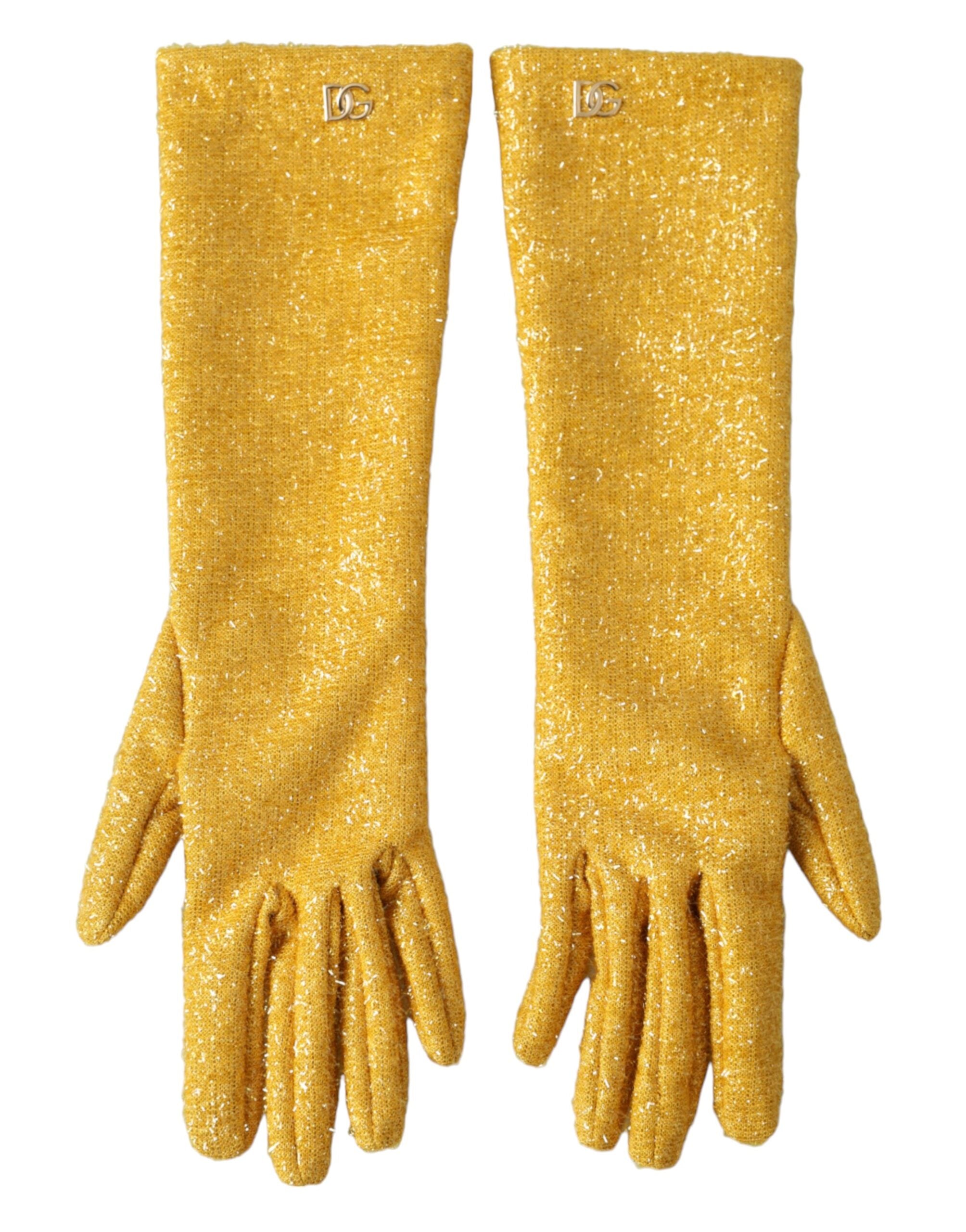 Dolce & Gabbana Lurex Fantasia Mid Arm Length Gold Gloves
