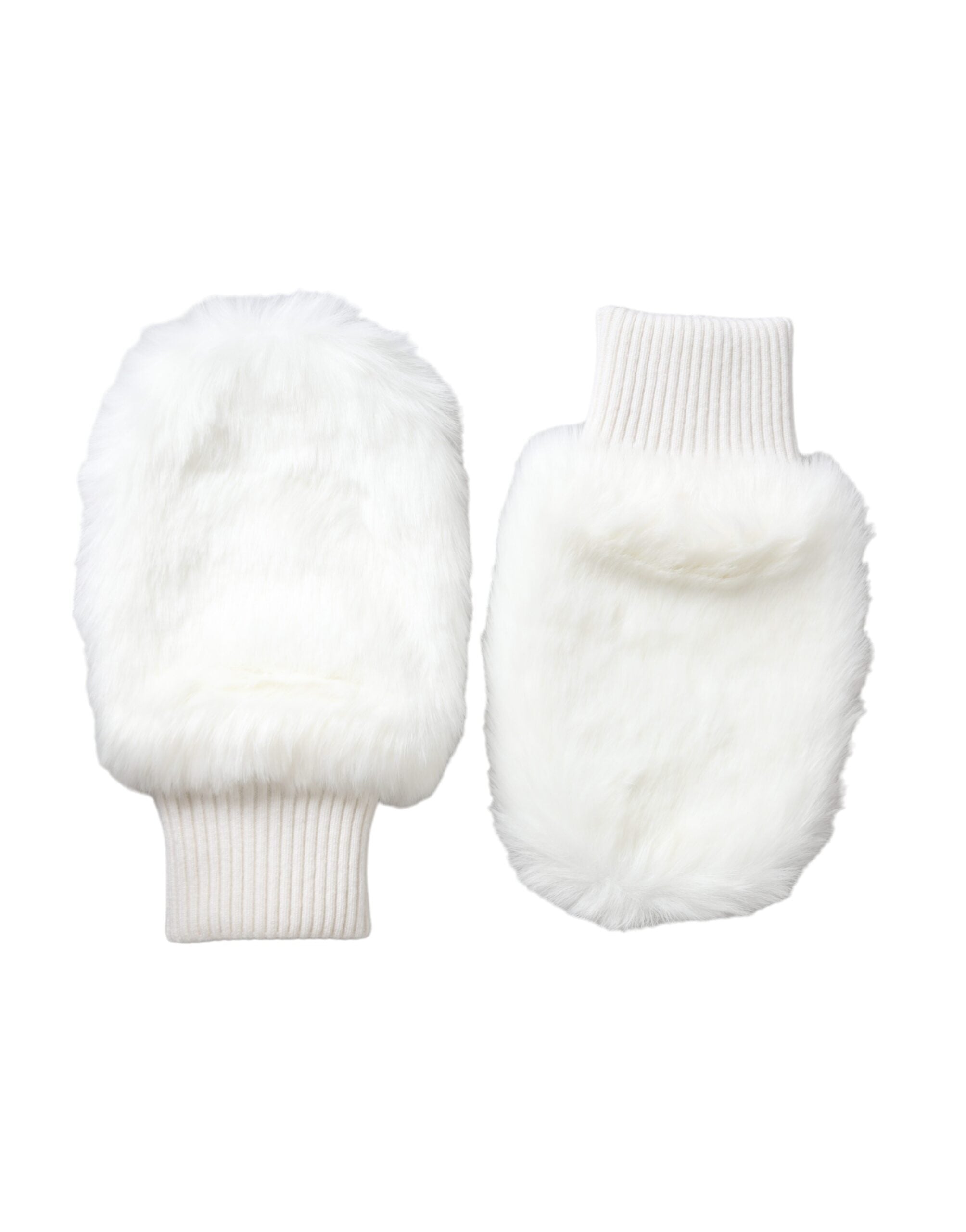 Dolce & Gabbana Acrylic Knitted Fur Wrist Mitten White Gloves