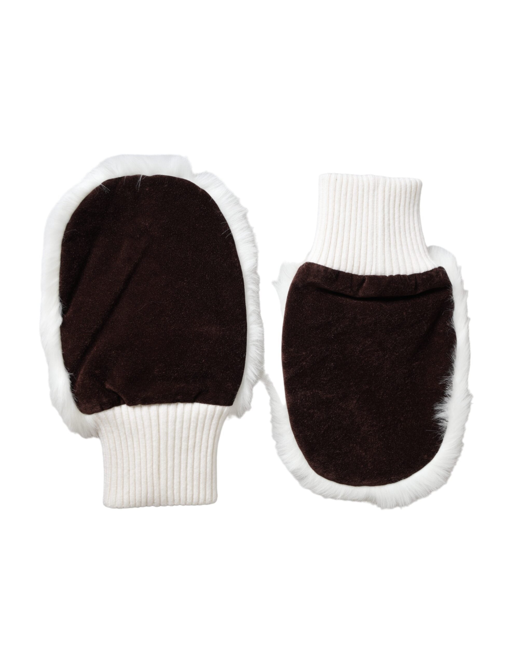 Dolce & Gabbana Acrylic Knitted Fur Wrist Mitten White Gloves