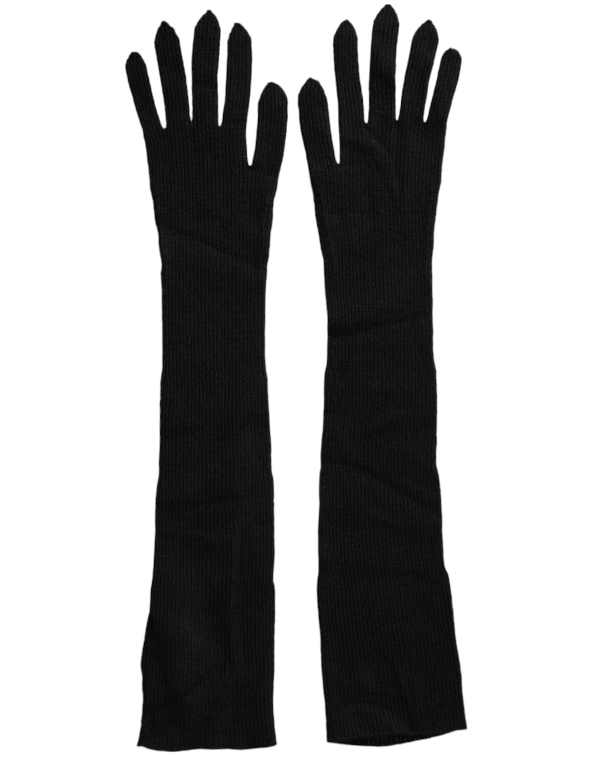 Dolce & Gabbana Cashmere Knitted Elbow Length Black Gloves