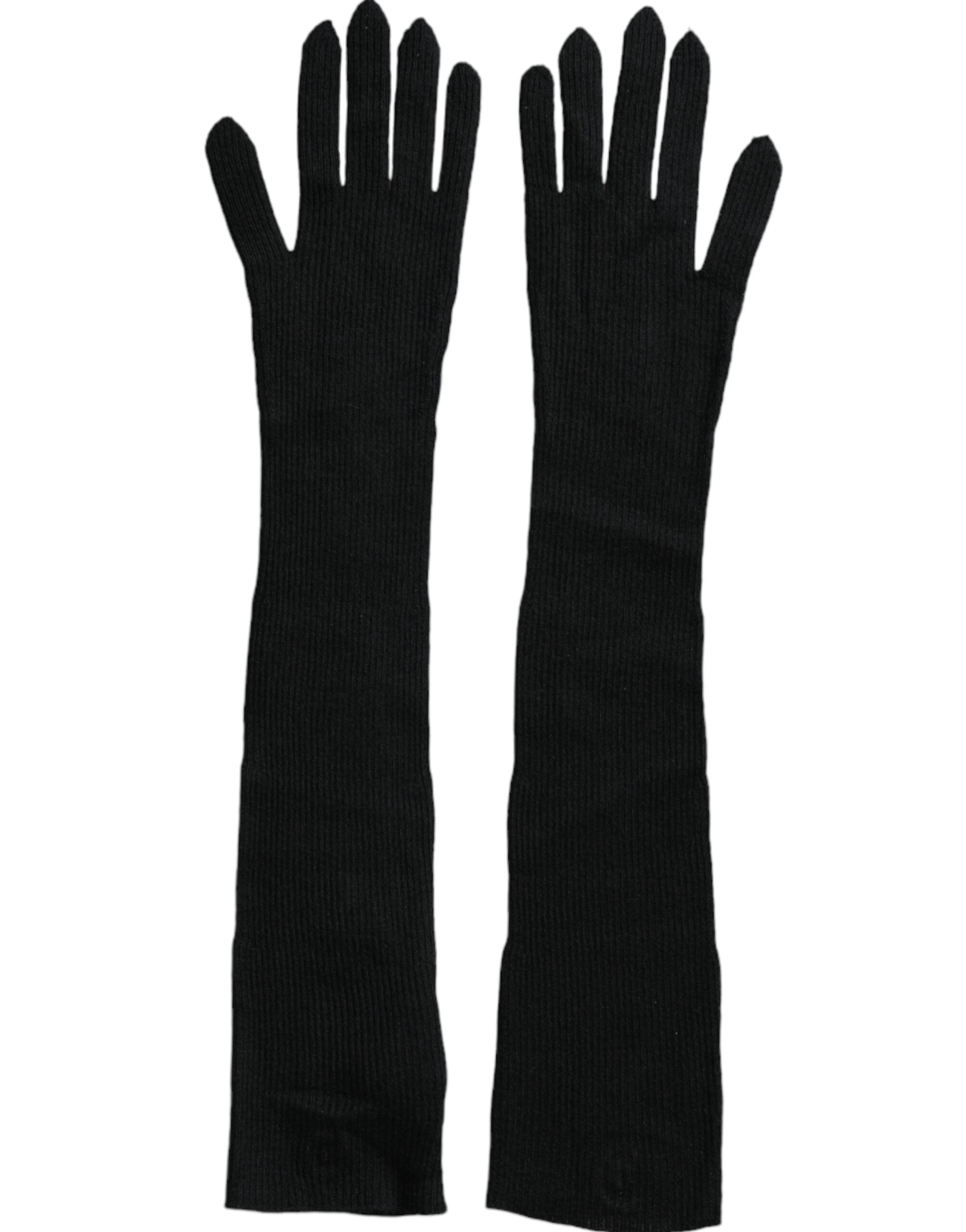 Dolce & Gabbana Cashmere Knitted Elbow Length Black Gloves