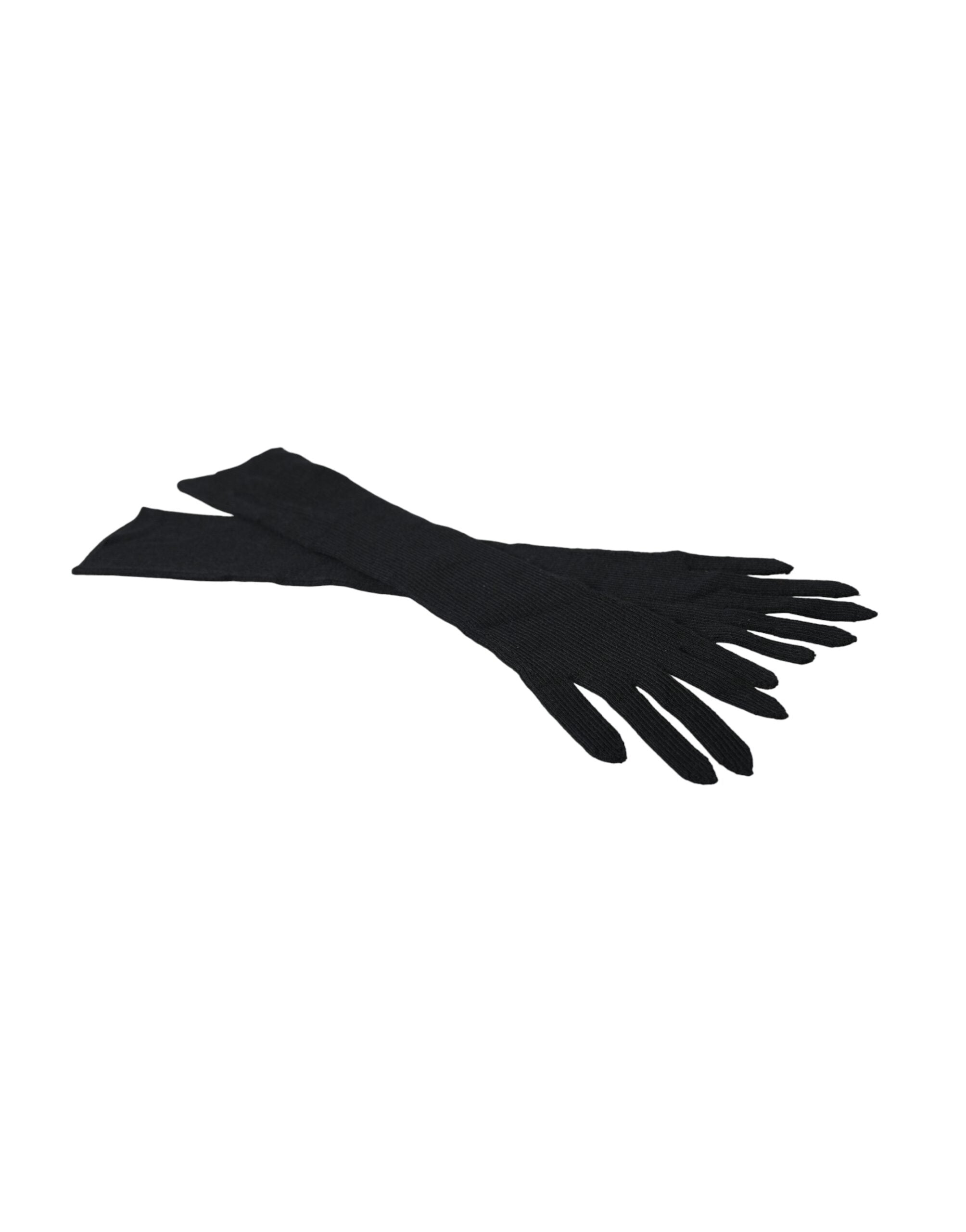 Dolce & Gabbana Cashmere Knitted Elbow Length Black Gloves