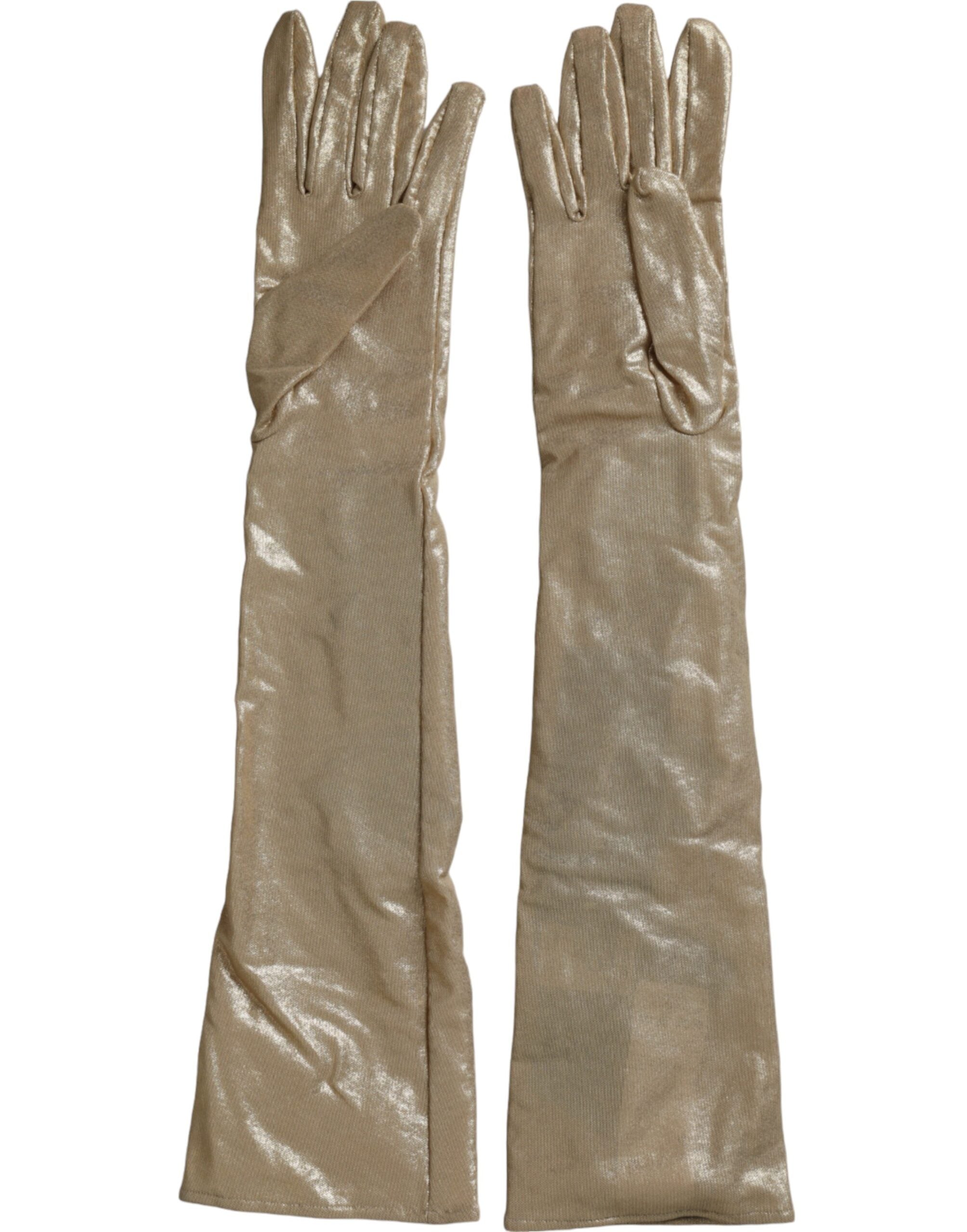 Dolce & Gabbana Satin Crystal Elbow Length Beige Gloves