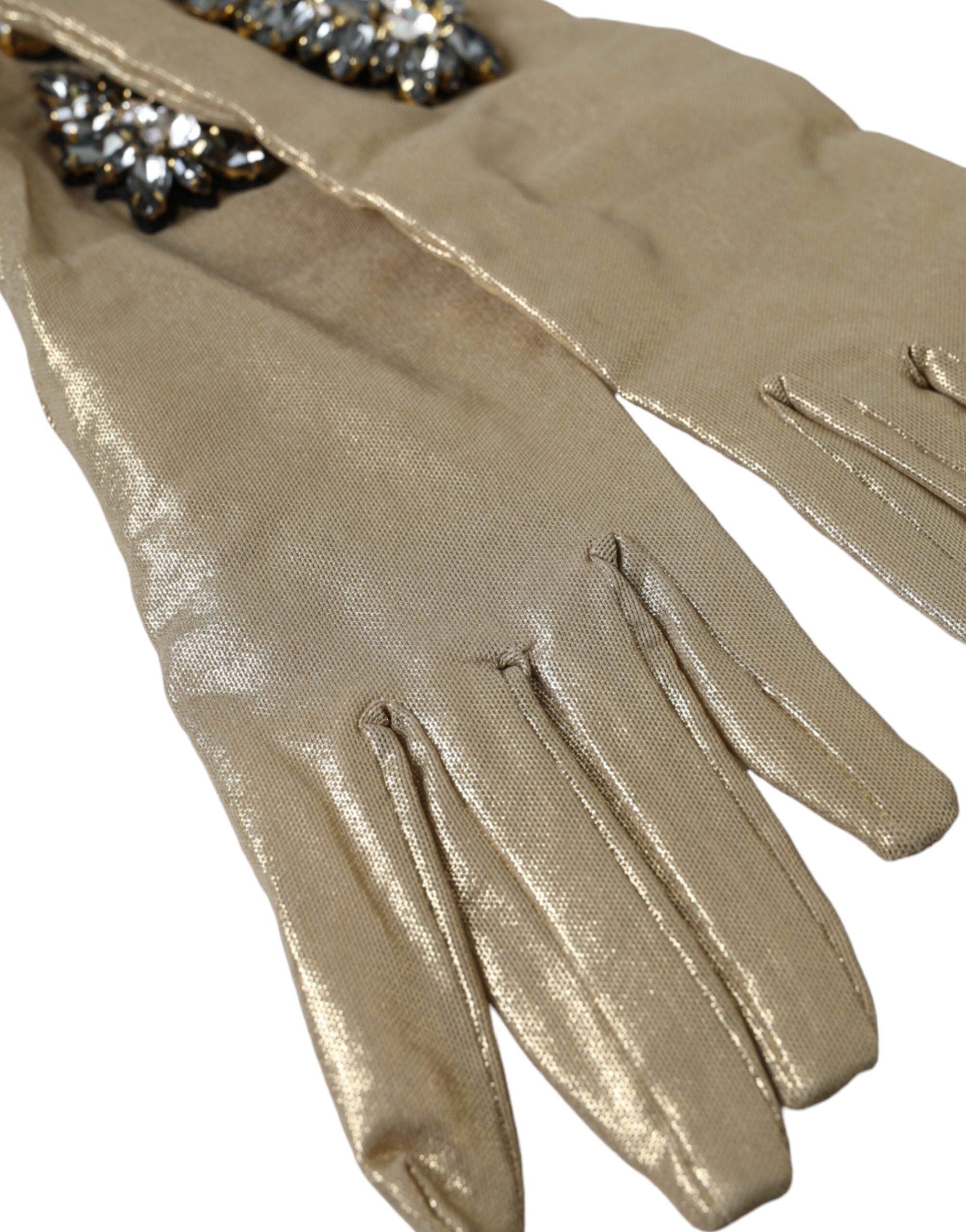 Dolce & Gabbana Satin Crystal Elbow Length Beige Gloves
