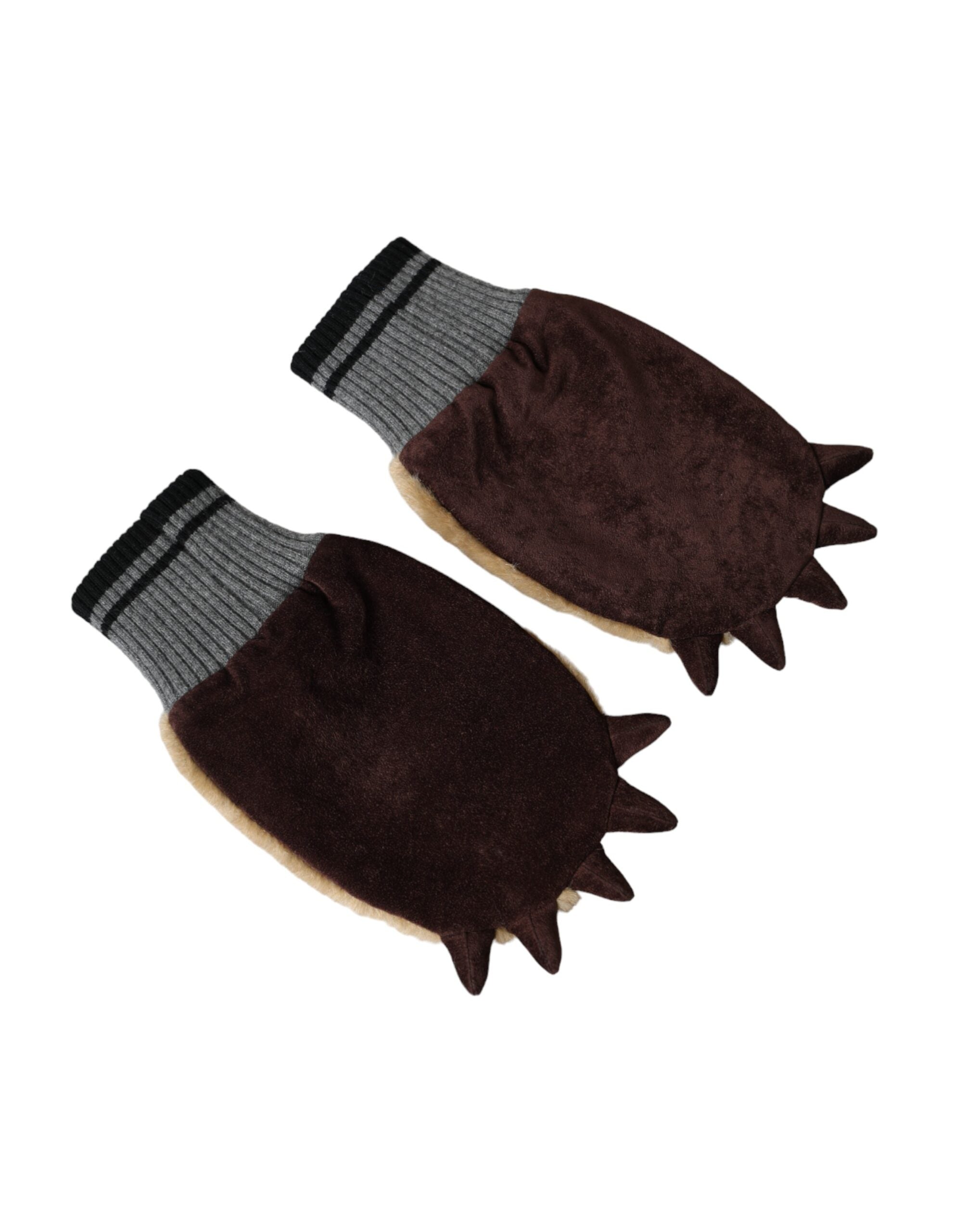 Dolce & Gabbana Acrylic Knitted Fur Wrist Mitten Beige Gloves