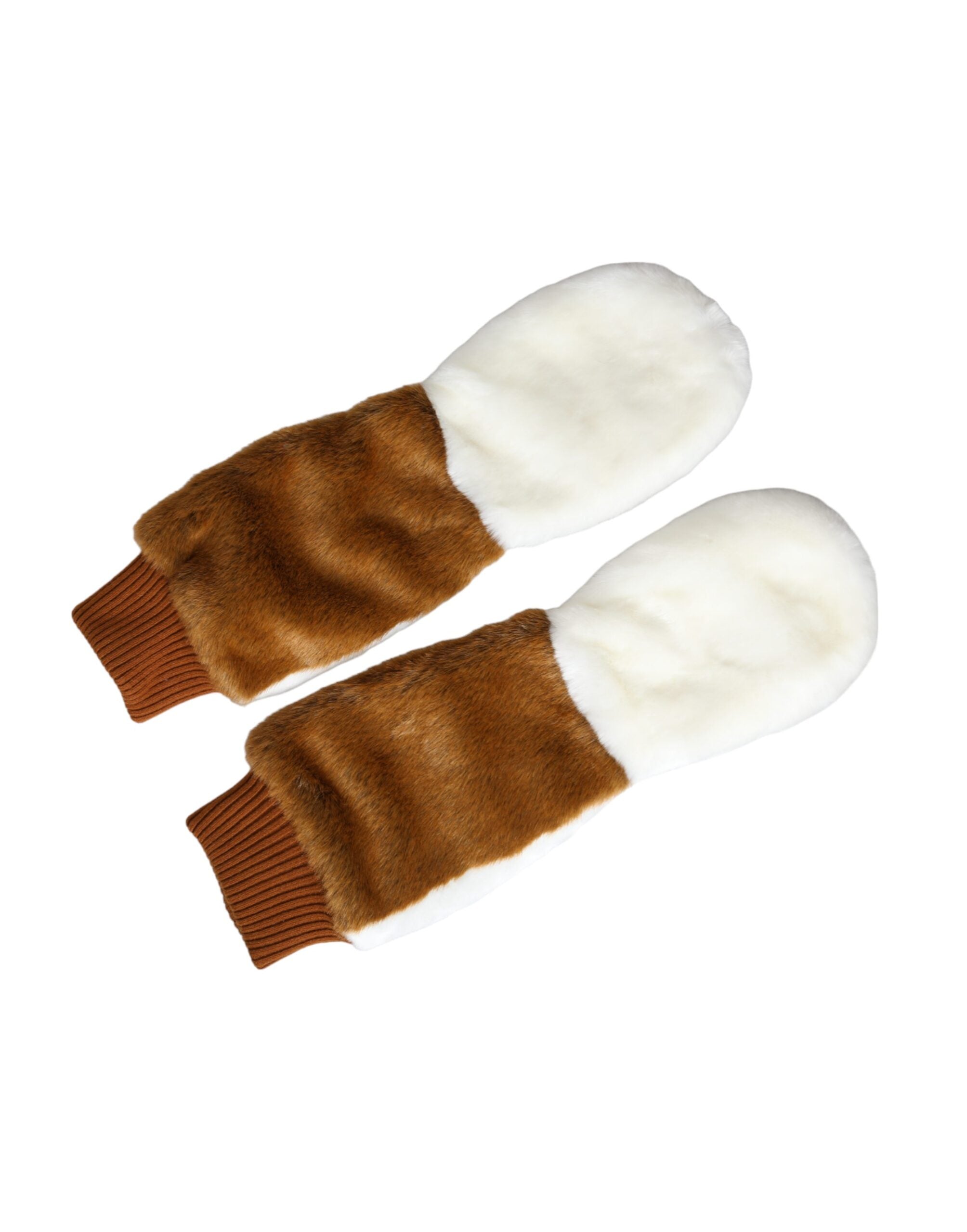 Dolce & Gabbana Acrylic Knitted Fur Mitten Brown White Gloves