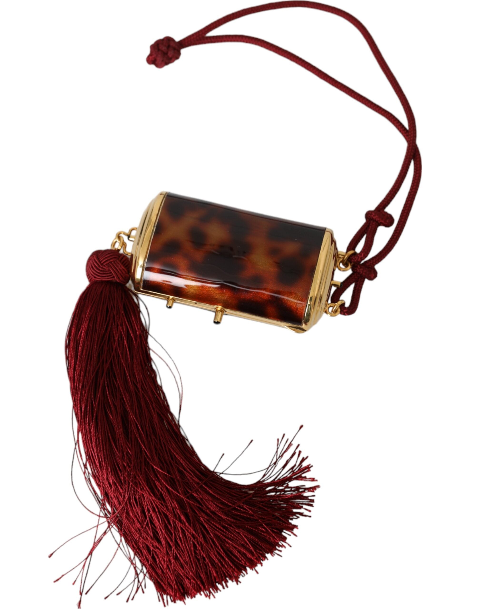 Dolce & Gabbana Leopard Mini Mirror Tassel Make Up Holder Brown Bag