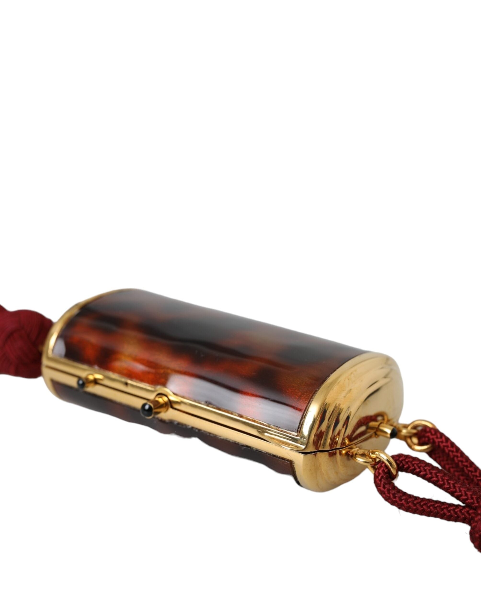 Dolce & Gabbana Leopard Mini Mirror Tassel Make Up Holder Brown Bag