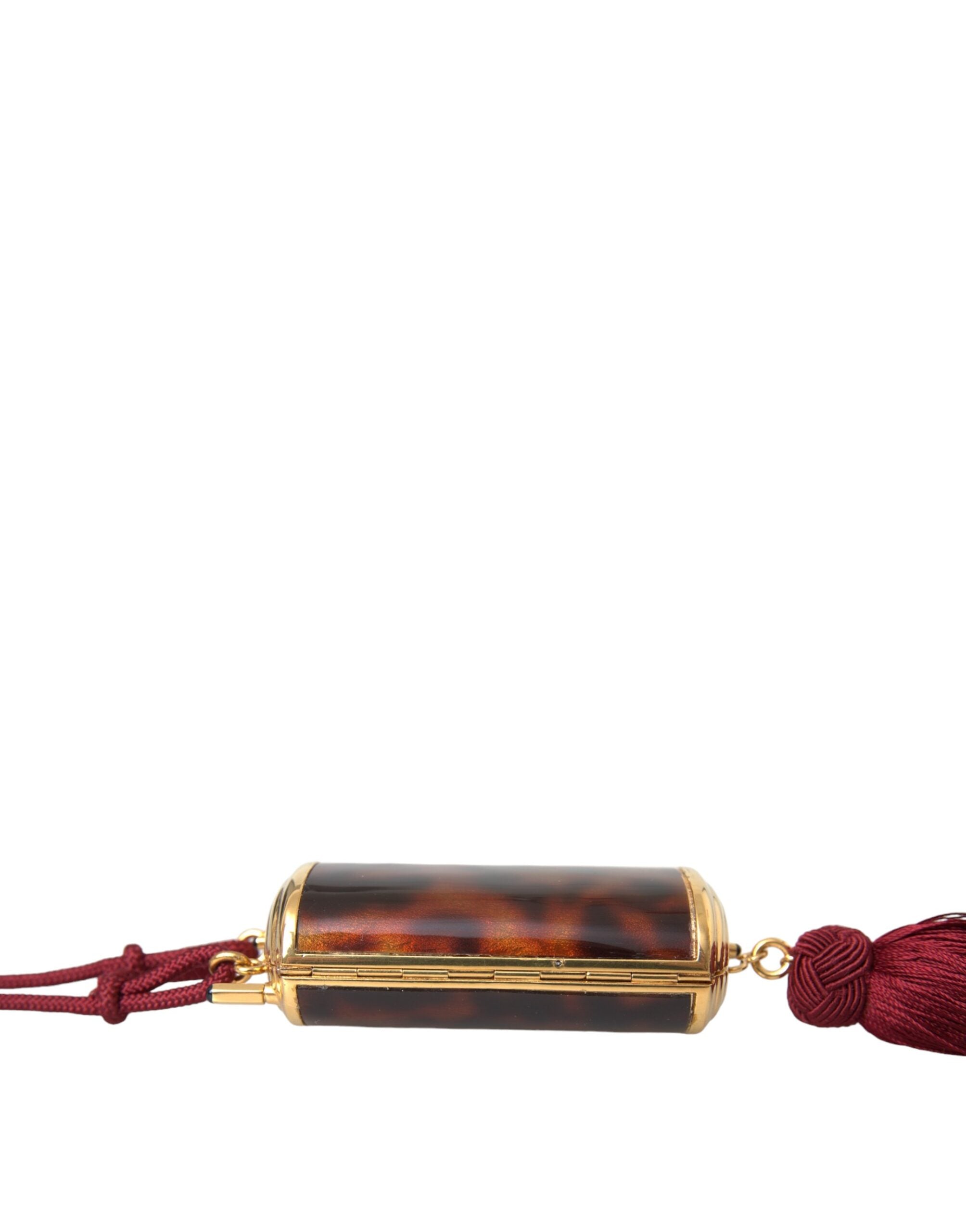 Dolce & Gabbana Leopard Mini Mirror Tassel Make Up Holder Brown Bag