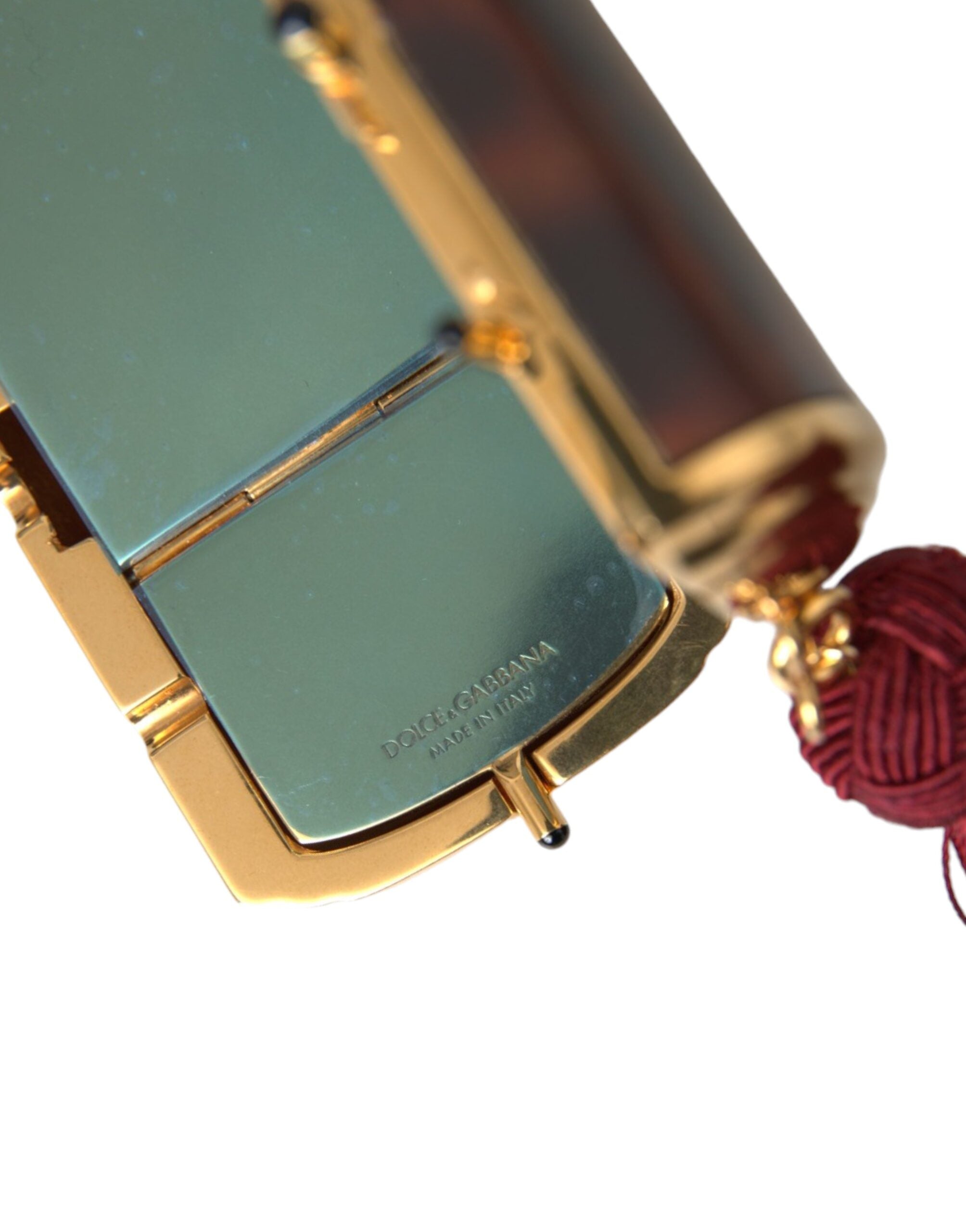 Dolce & Gabbana Leopard Mini Mirror Tassel Make Up Holder Brown Bag