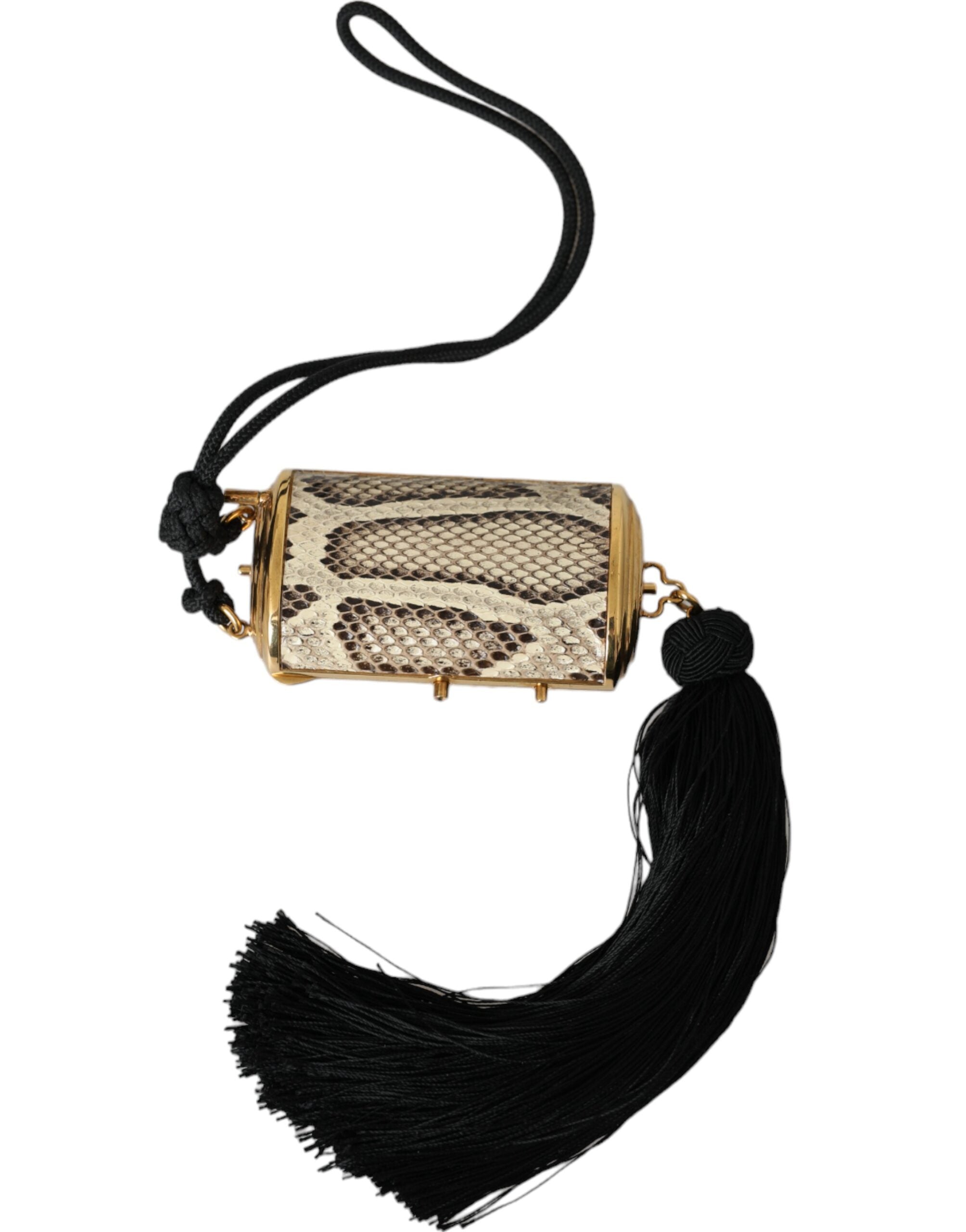 Dolce & Gabbana Exotic Leather Mini Mirror Tassel Make Up Holder Beige Bag