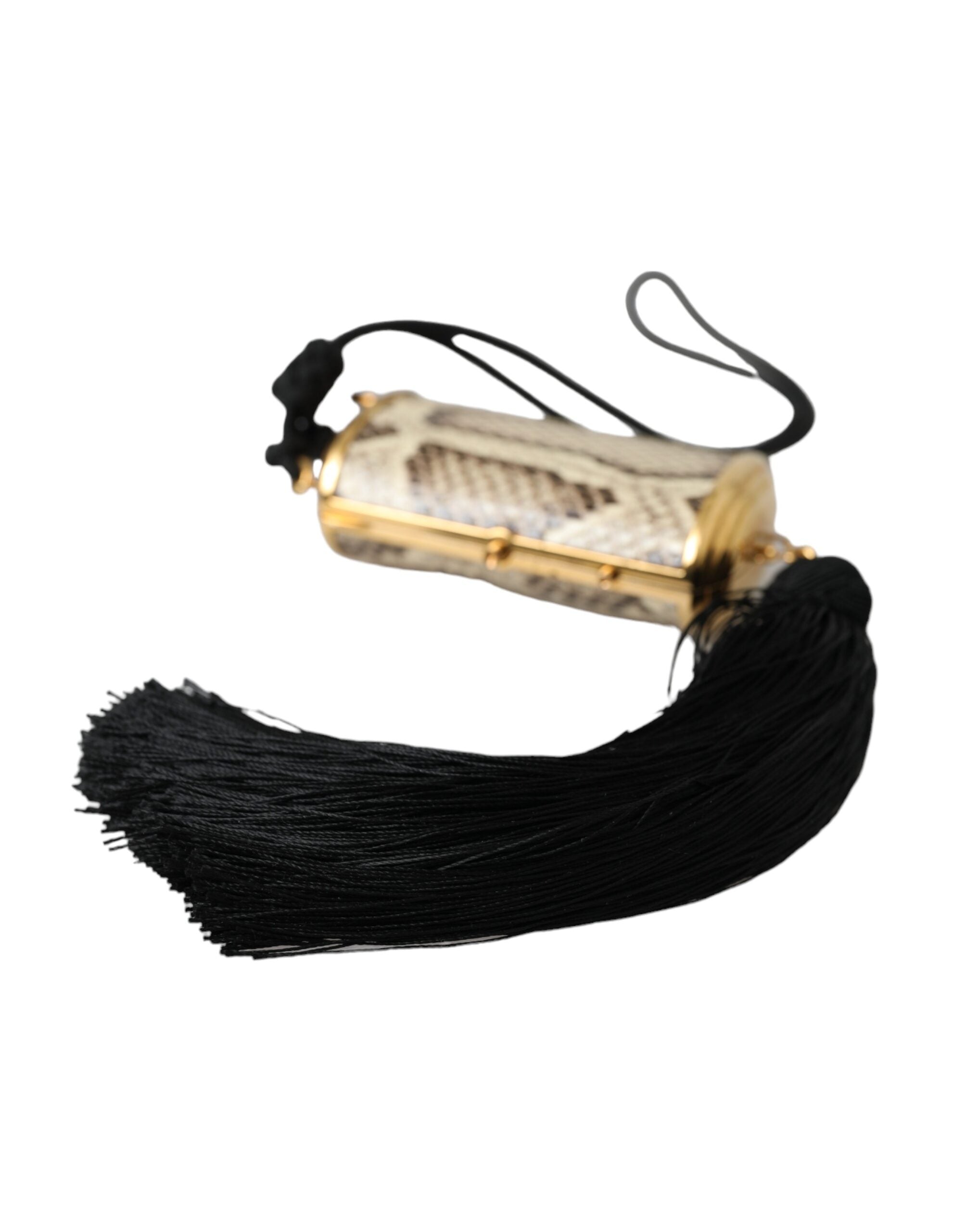 Dolce & Gabbana Exotic Leather Mini Mirror Tassel Make Up Holder Beige Bag