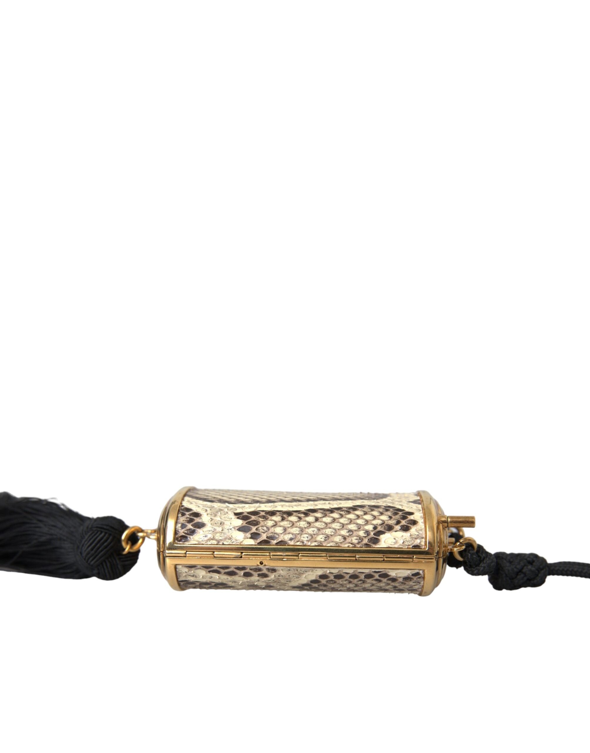 Dolce & Gabbana Exotic Leather Mini Mirror Tassel Make Up Holder Beige Bag