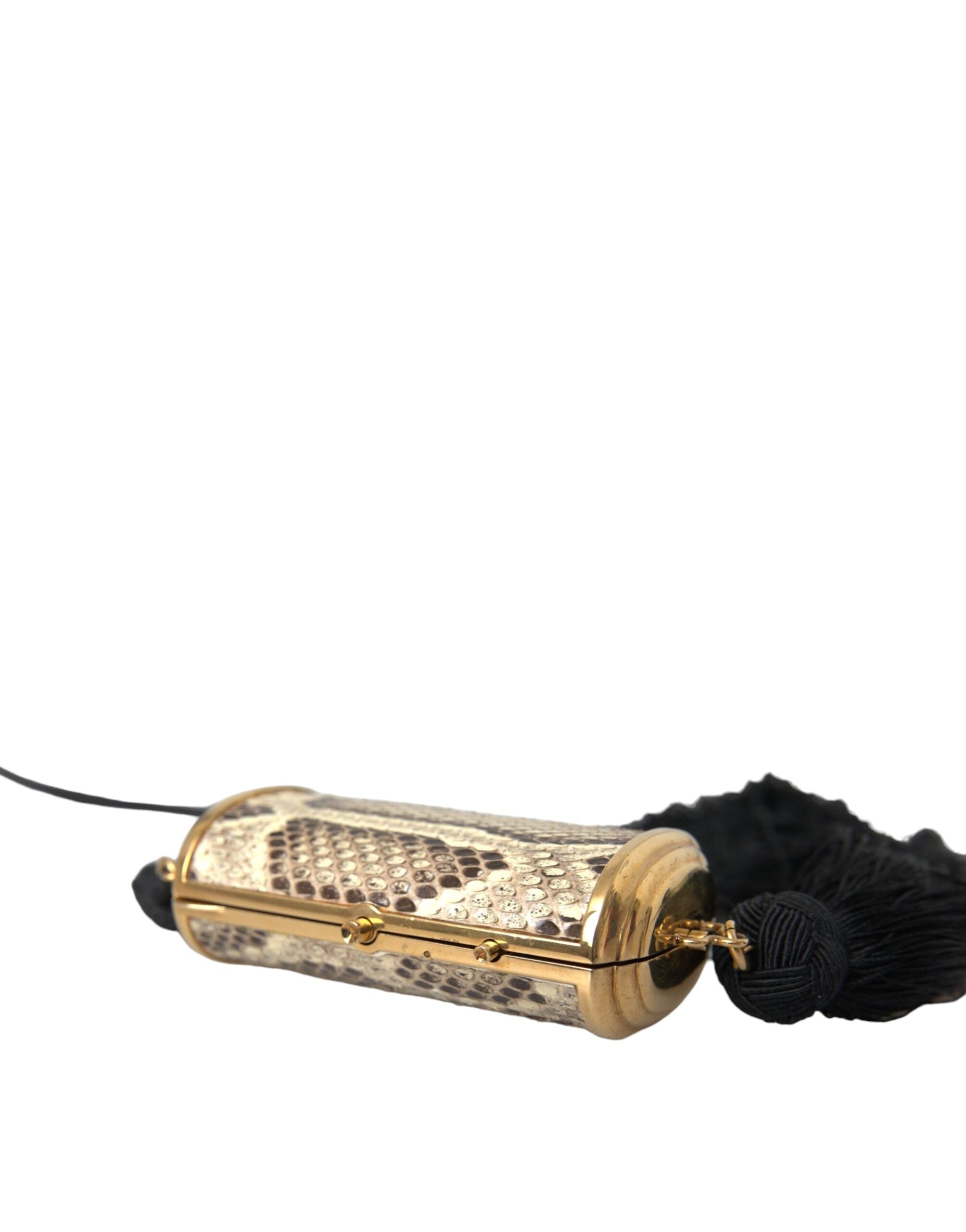 Dolce & Gabbana Exotic Leather Mini Mirror Tassel Make Up Holder Beige Bag