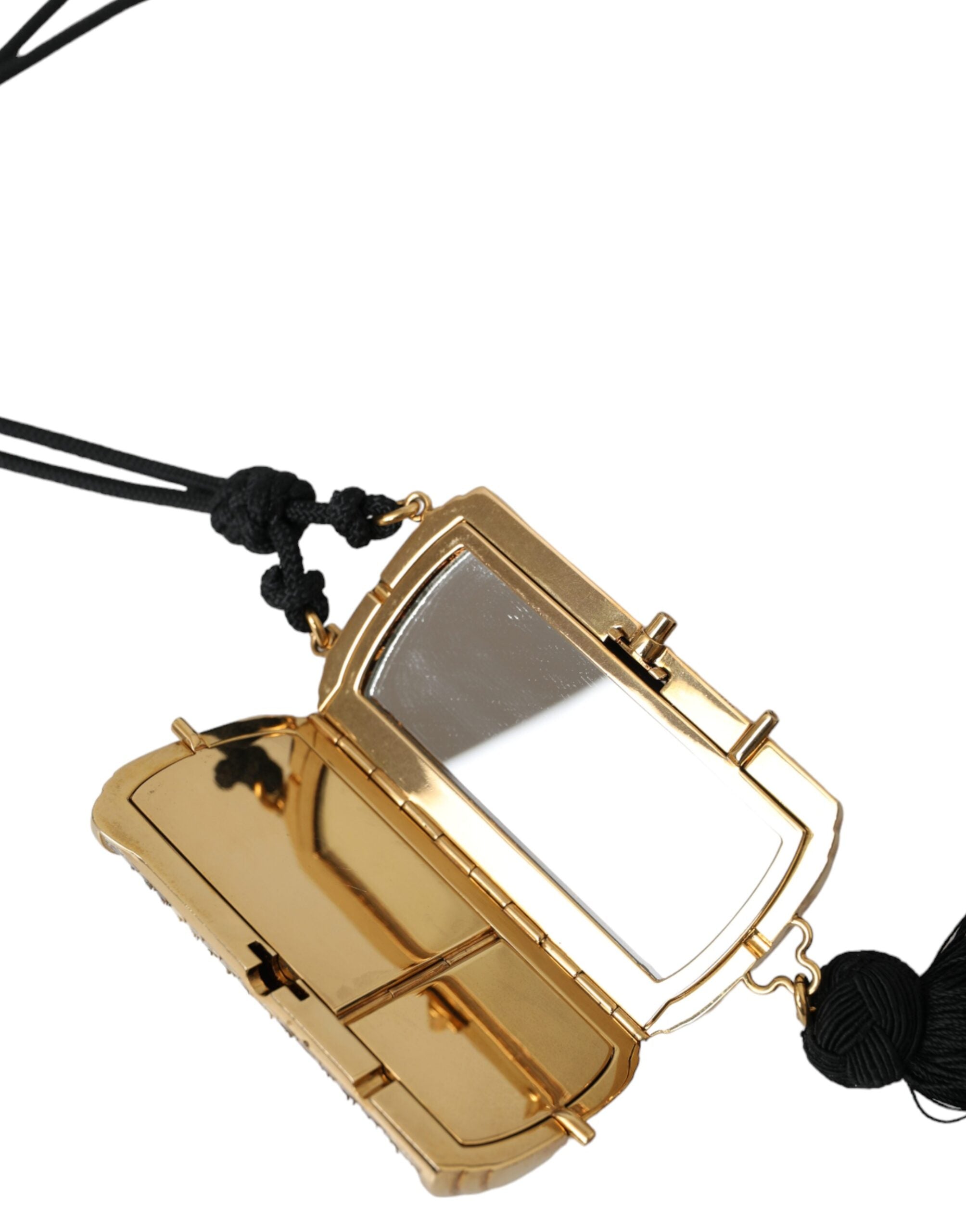 Dolce & Gabbana Exotic Leather Mini Mirror Tassel Make Up Holder Beige Bag