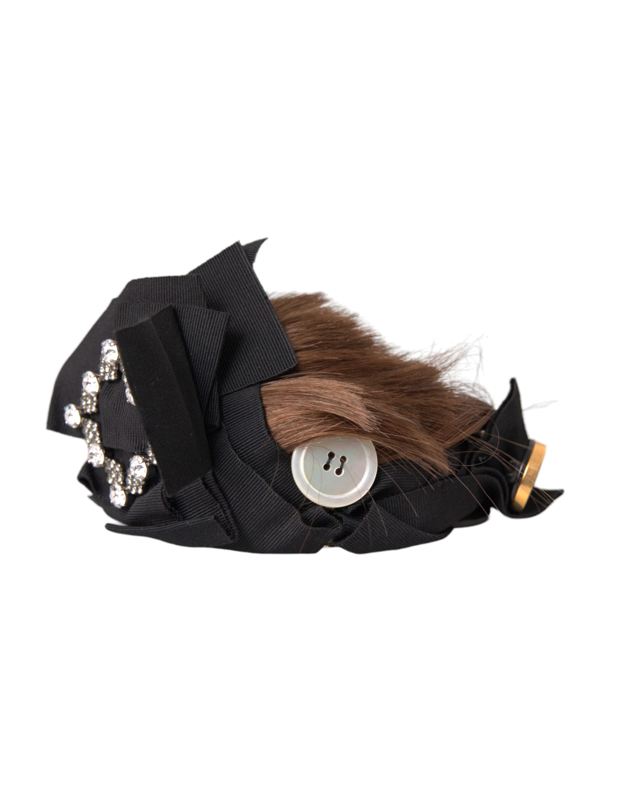 Dolce & Gabbana Crystal Button Hair Women Headband Black Brown Diadem