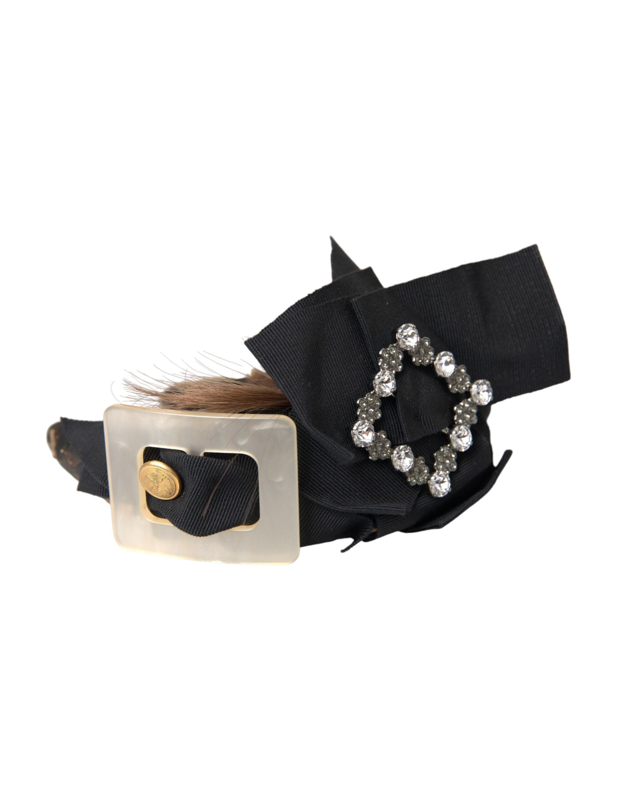 Dolce & Gabbana Crystal Button Hair Women Headband Black Brown Diadem
