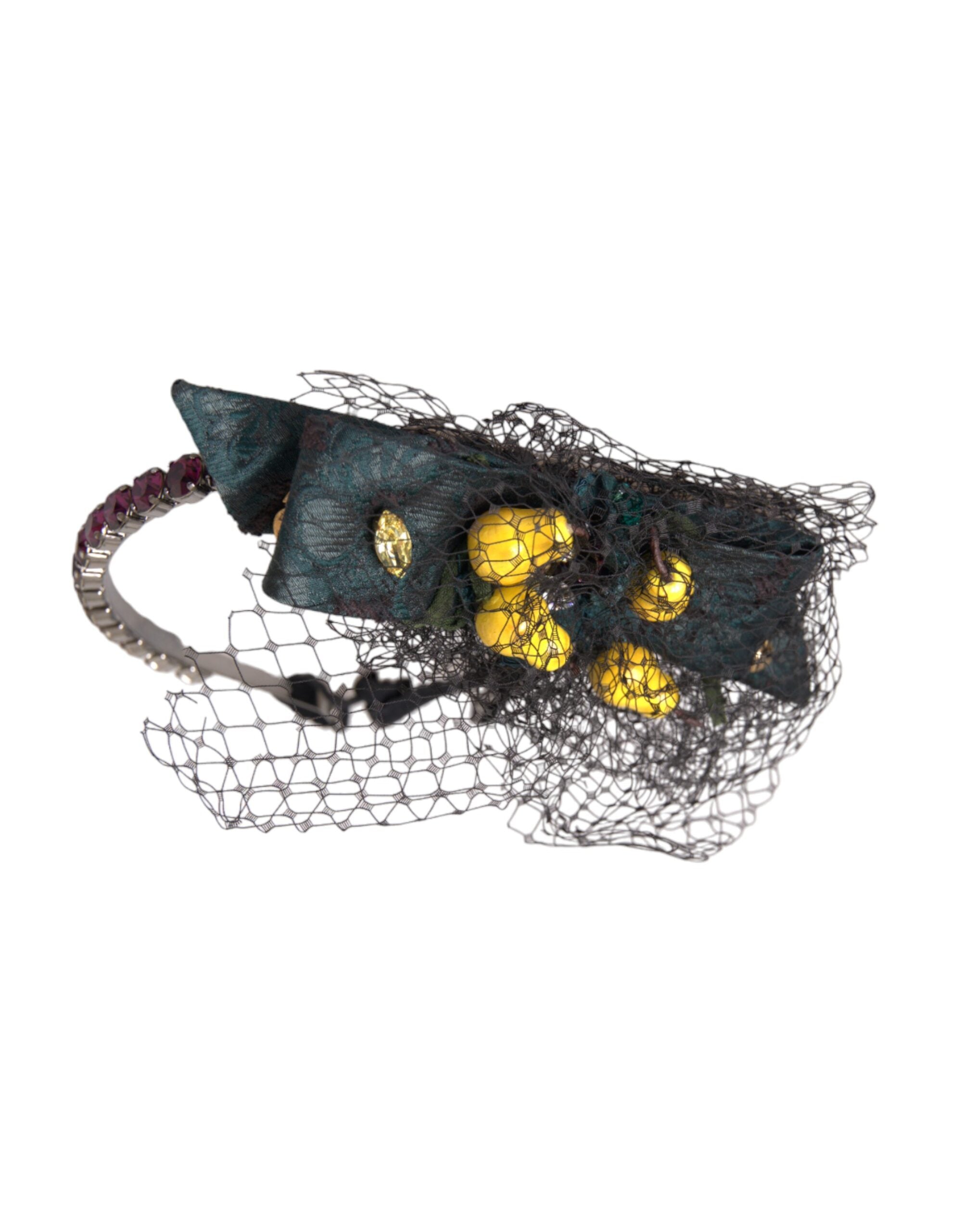 Dolce & Gabbana Lemons Sicily Crystal Net Headband Black Purple Diadem