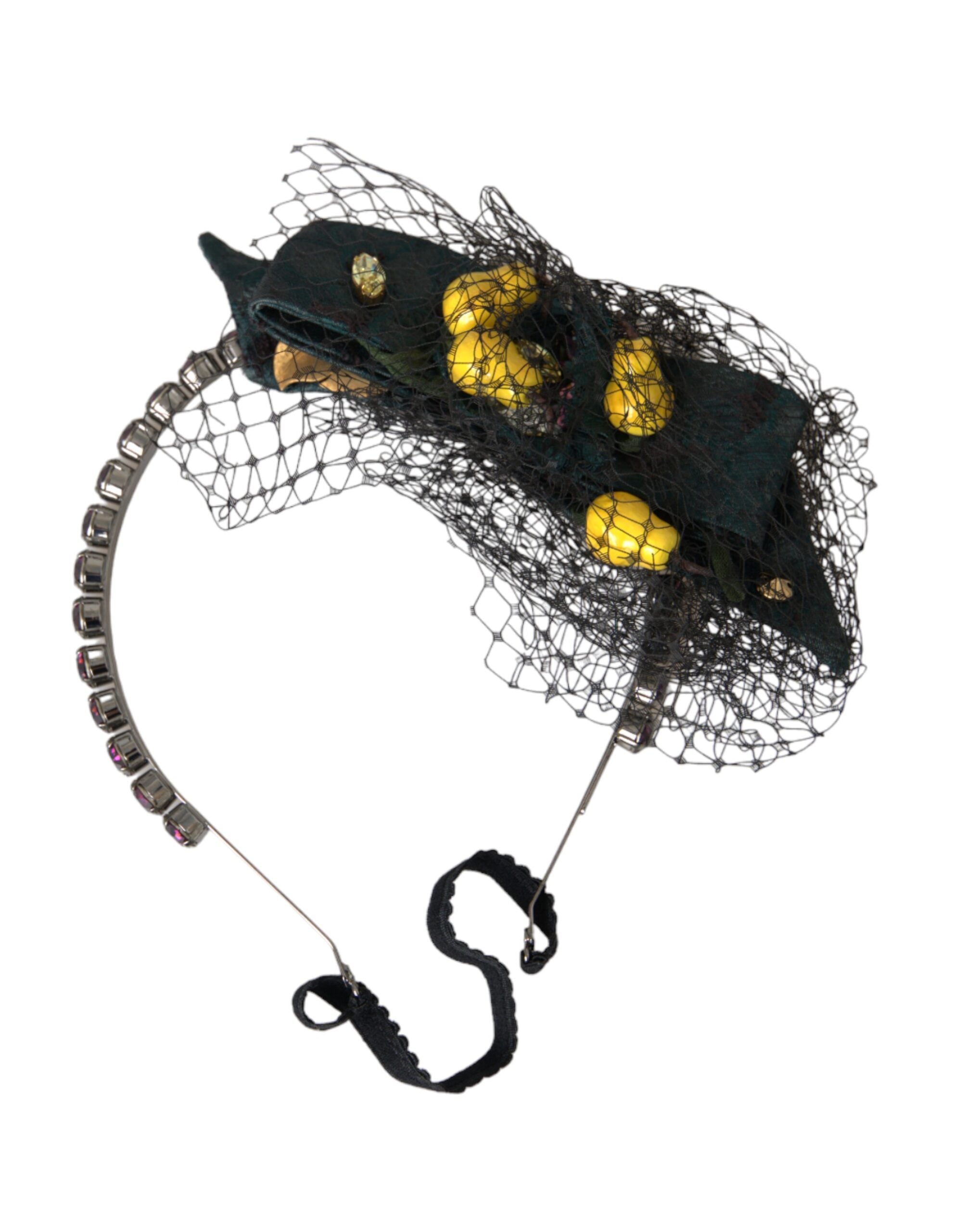 Dolce & Gabbana Lemons Sicily Crystal Net Headband Black Purple Diadem