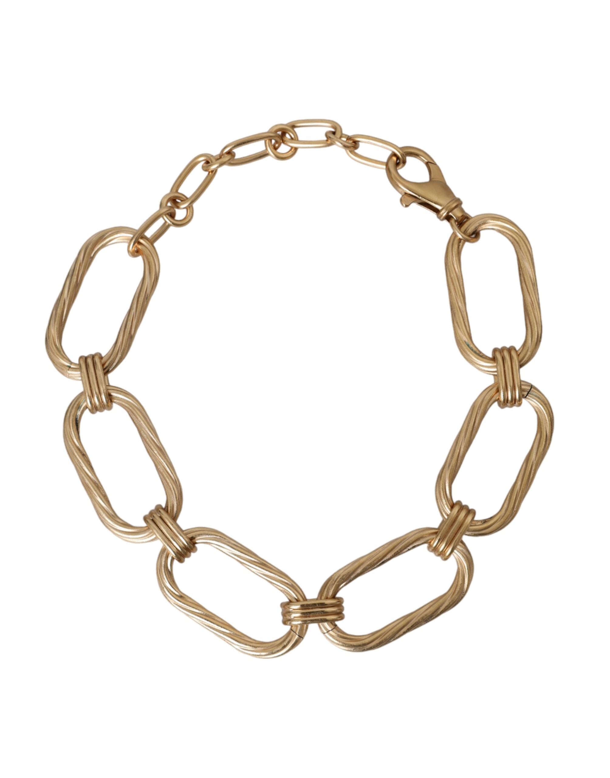 Dolce & Gabbana Tone Brass Large Link Chain Jewelry Gold Necklace
