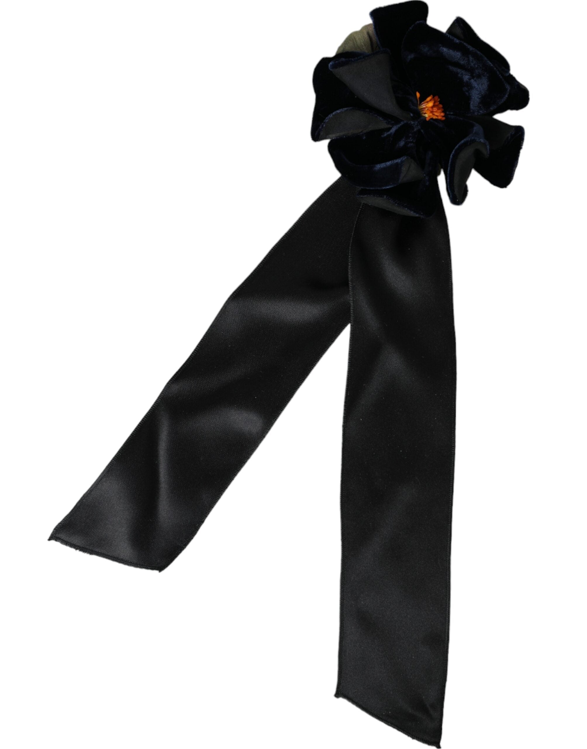 Dolce & Gabbana Silk Brass Floral Hair Pin Black Gold Brooch