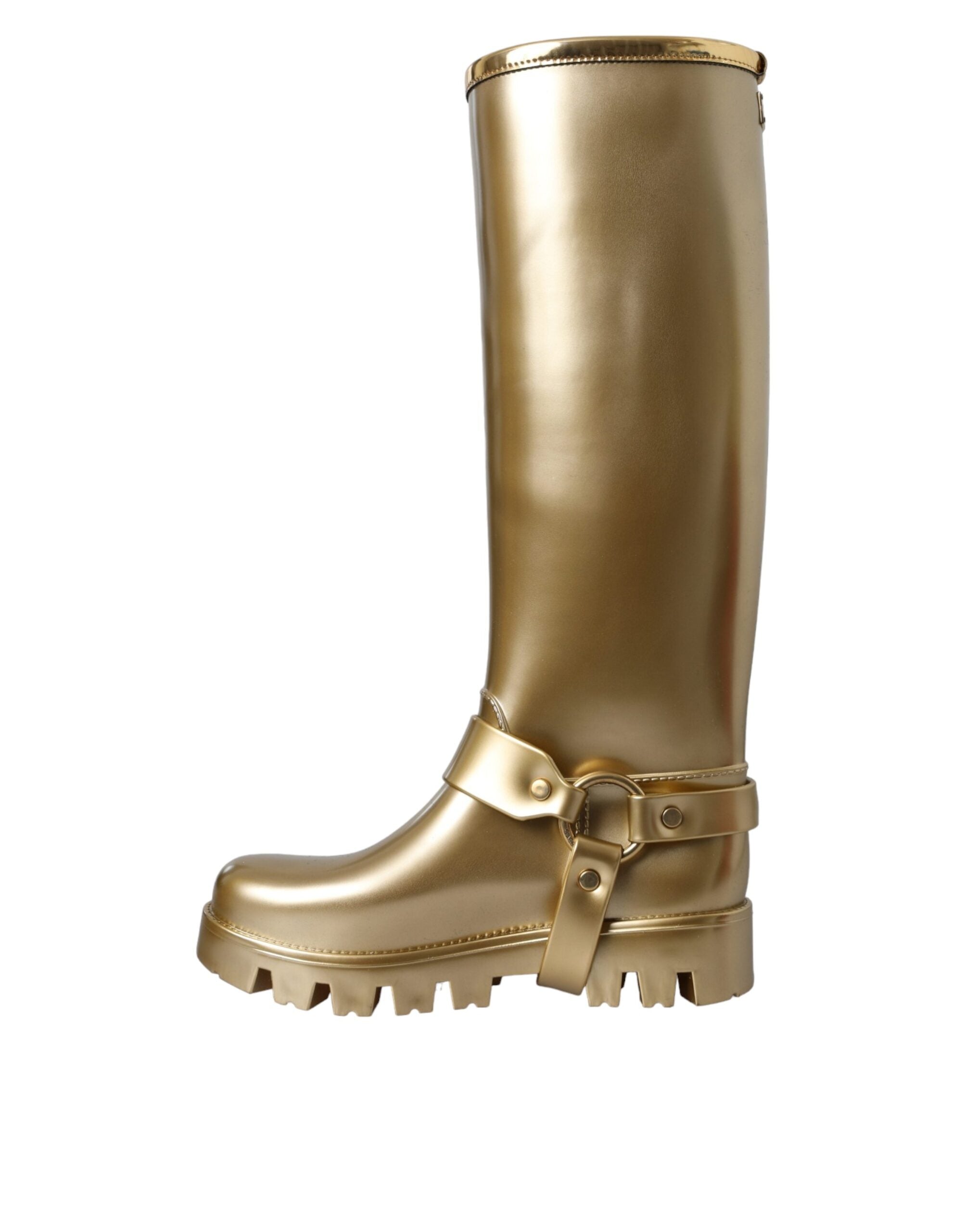 Dolce & Gabbana Metallic Gold Rubber Pvc Rain Boots Shoes