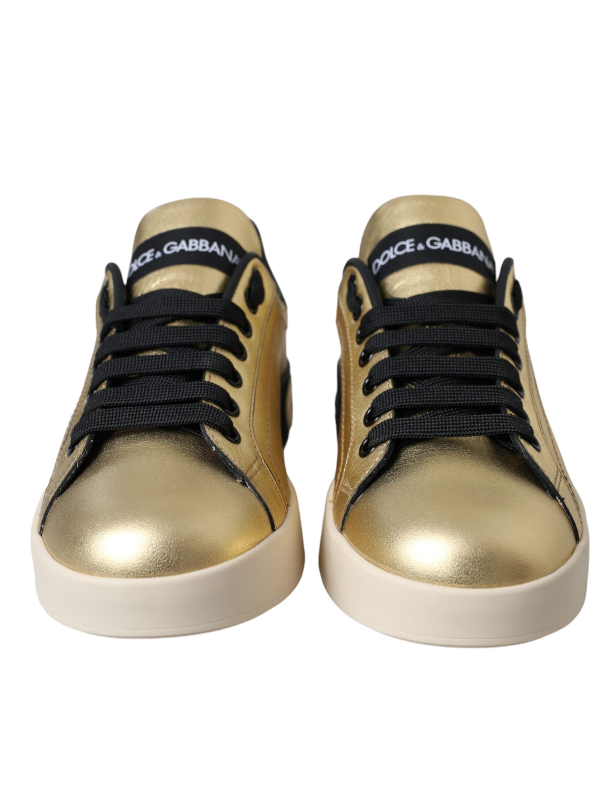 Dolce & Gabbana Gold Portofino Calf Leather Sneakers Women Shoes Glam Steals