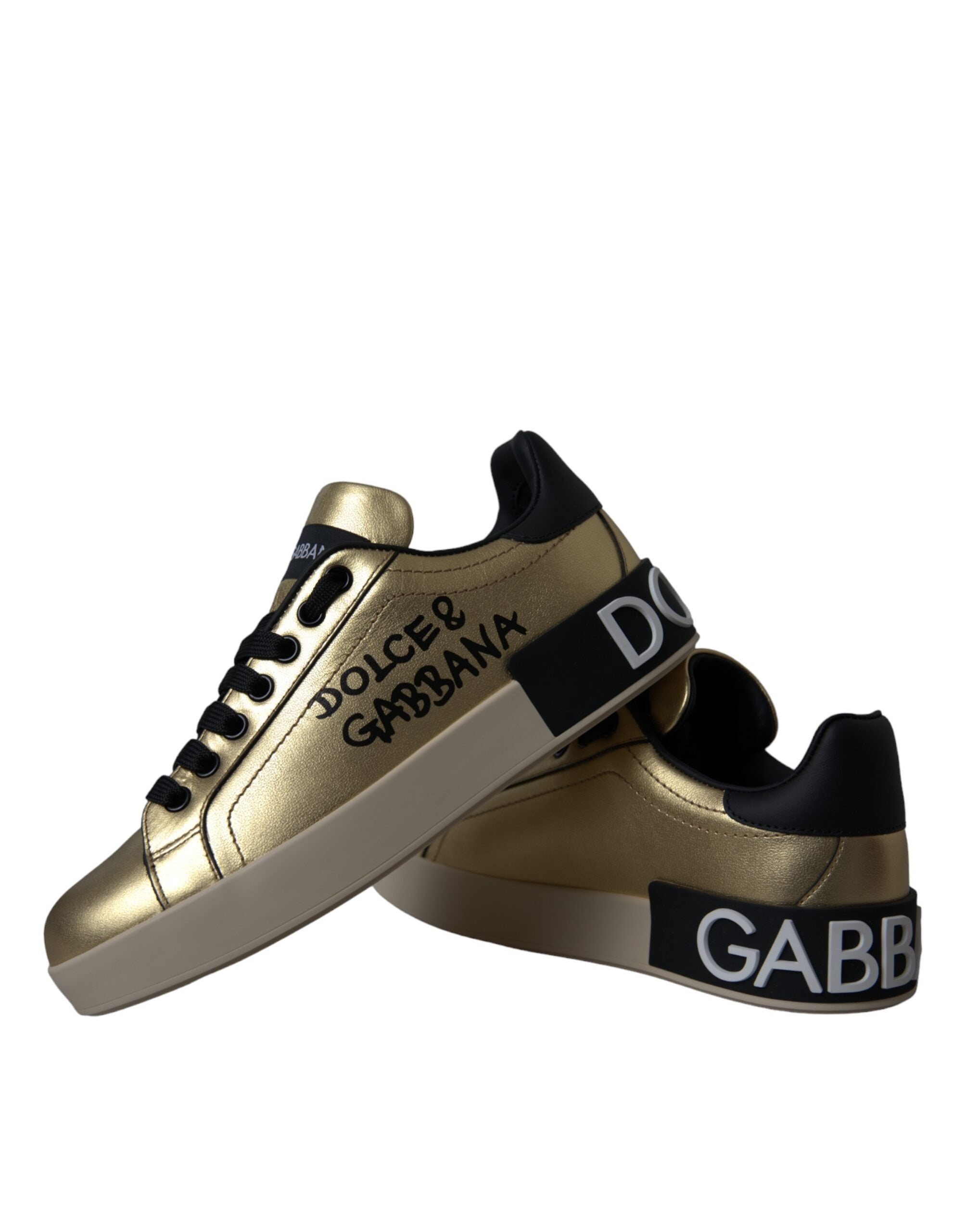 Dolce & Gabbana Gold Portofino Calf Leather Sneakers Women Shoes Glam Steals