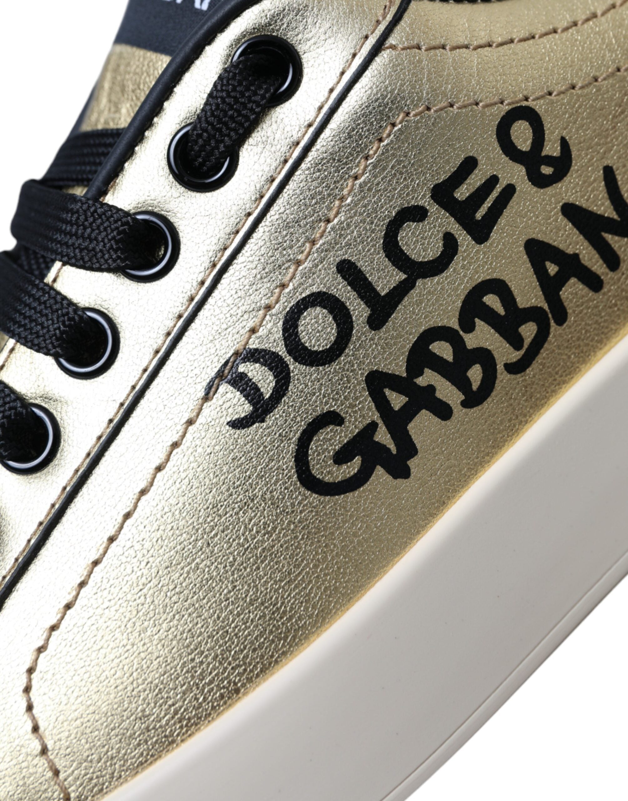 Dolce & Gabbana Gold Portofino Calf Leather Sneakers Women Shoes Glam Steals