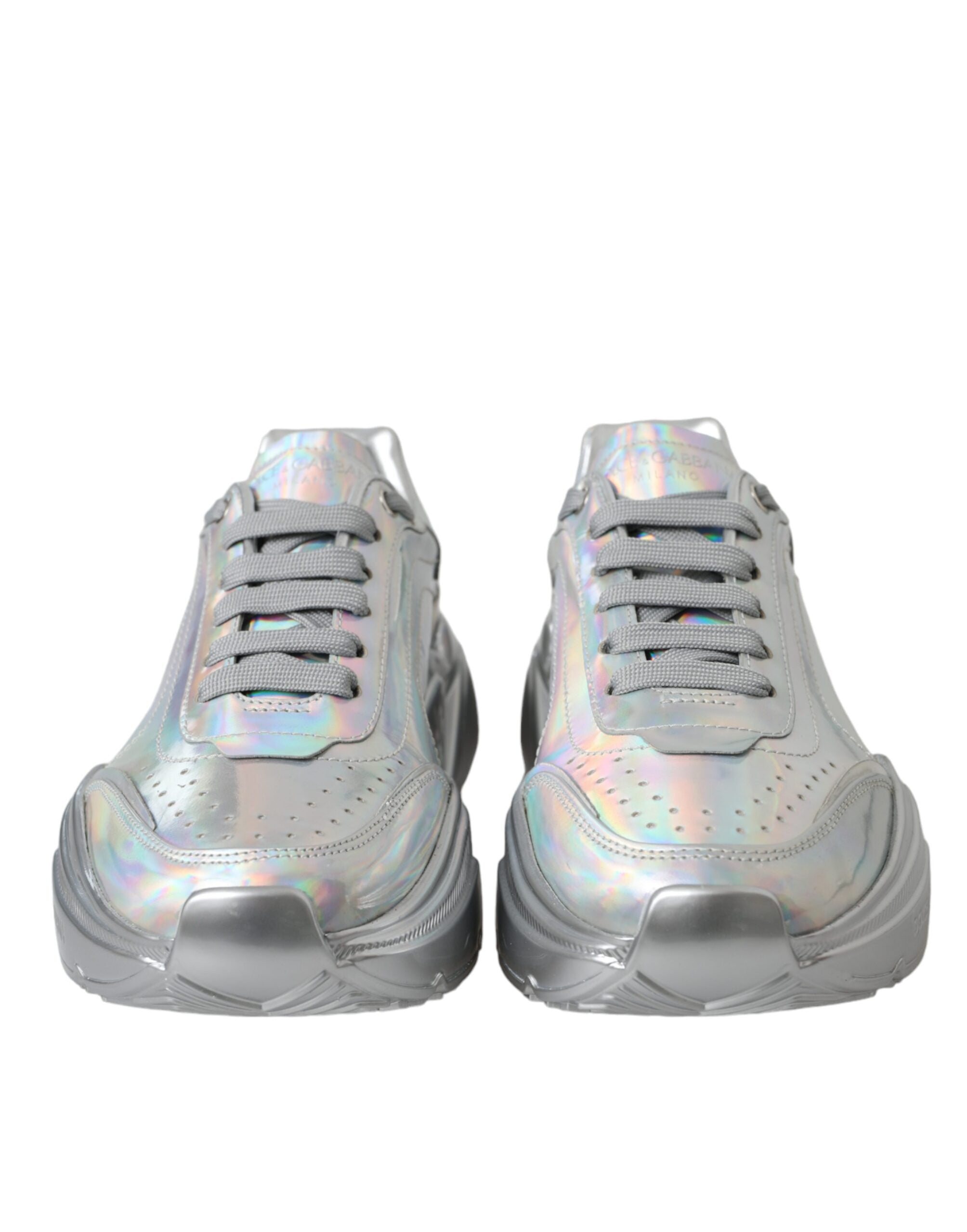 Dolce & Gabbana Silver Iridescent Daymaster Leather Sneakers Shoes Glam Steals