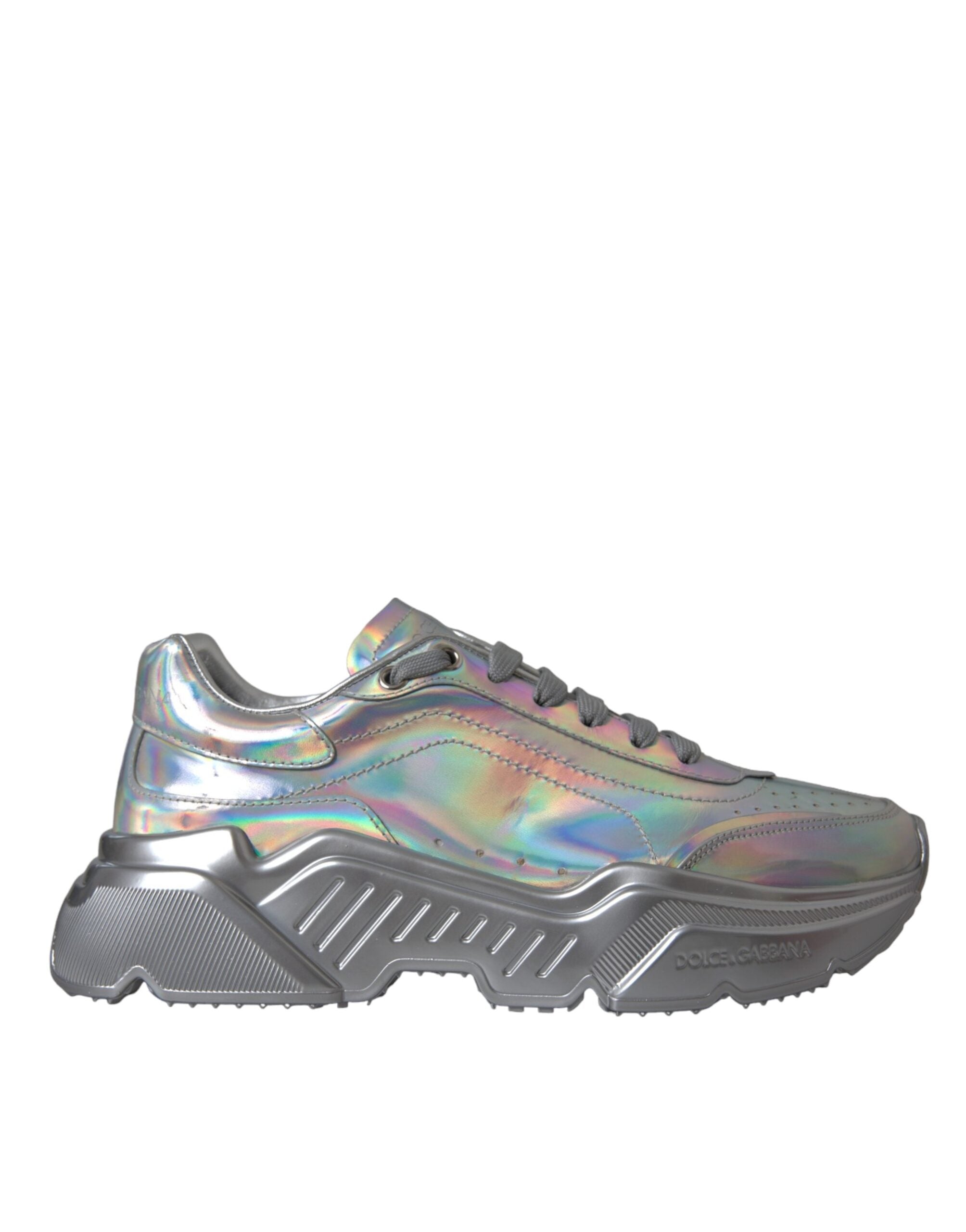 Dolce & Gabbana Silver Iridescent Daymaster Leather Sneakers Shoes Glam Steals