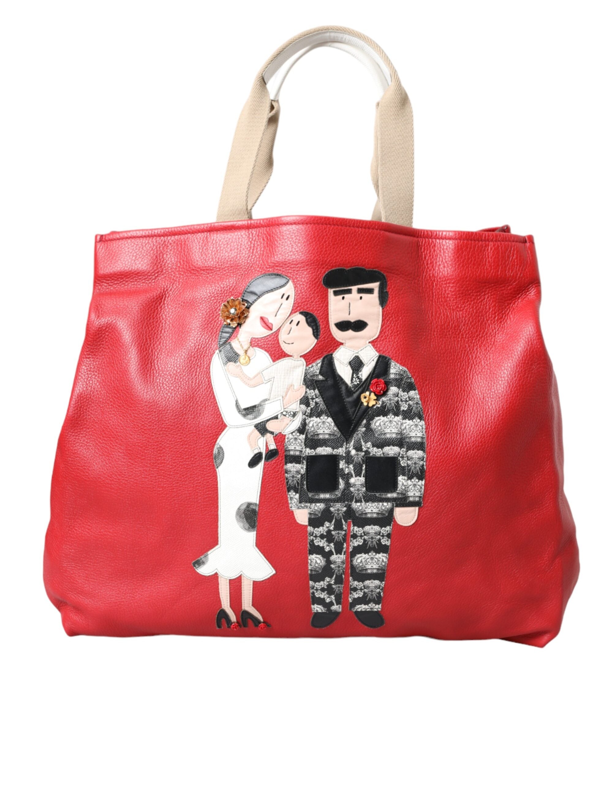 Dolce & Gabbana Leather #Dgfamily Patch Shopping Tote Red Bag