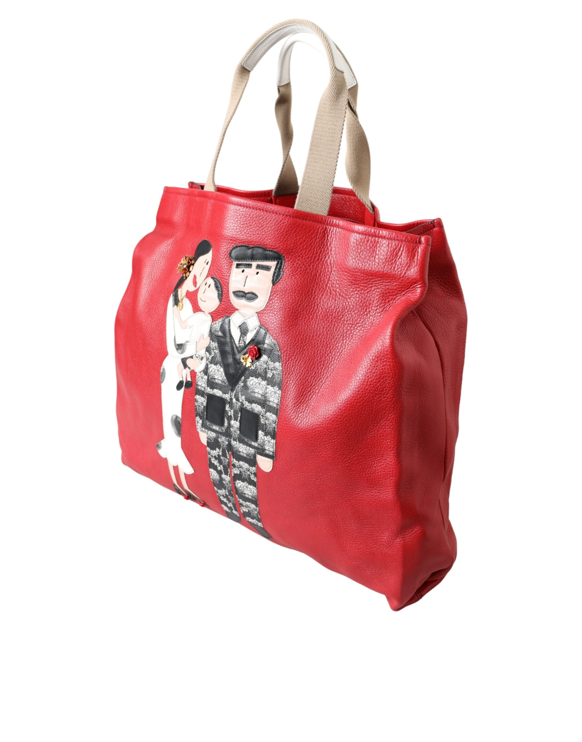 Dolce & Gabbana Leather #Dgfamily Patch Shopping Tote Red Bag
