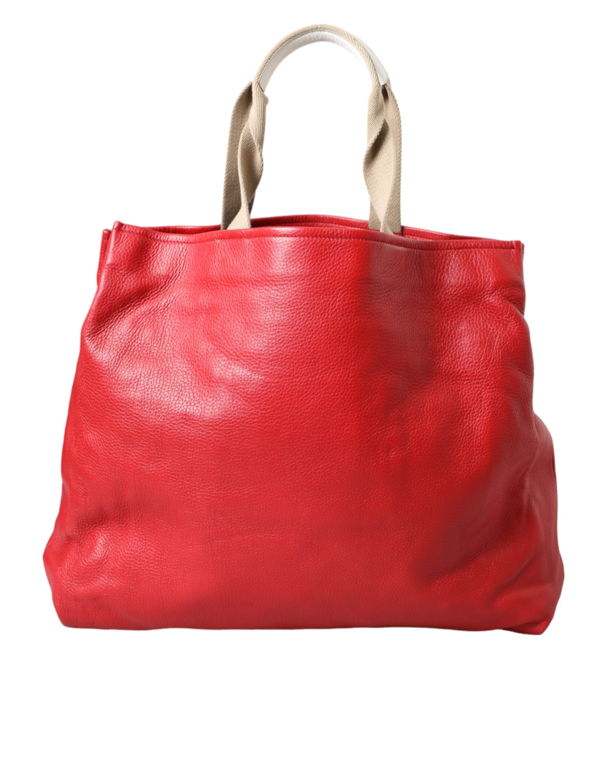 Dolce & Gabbana Leather #Dgfamily Patch Shopping Tote Red Bag