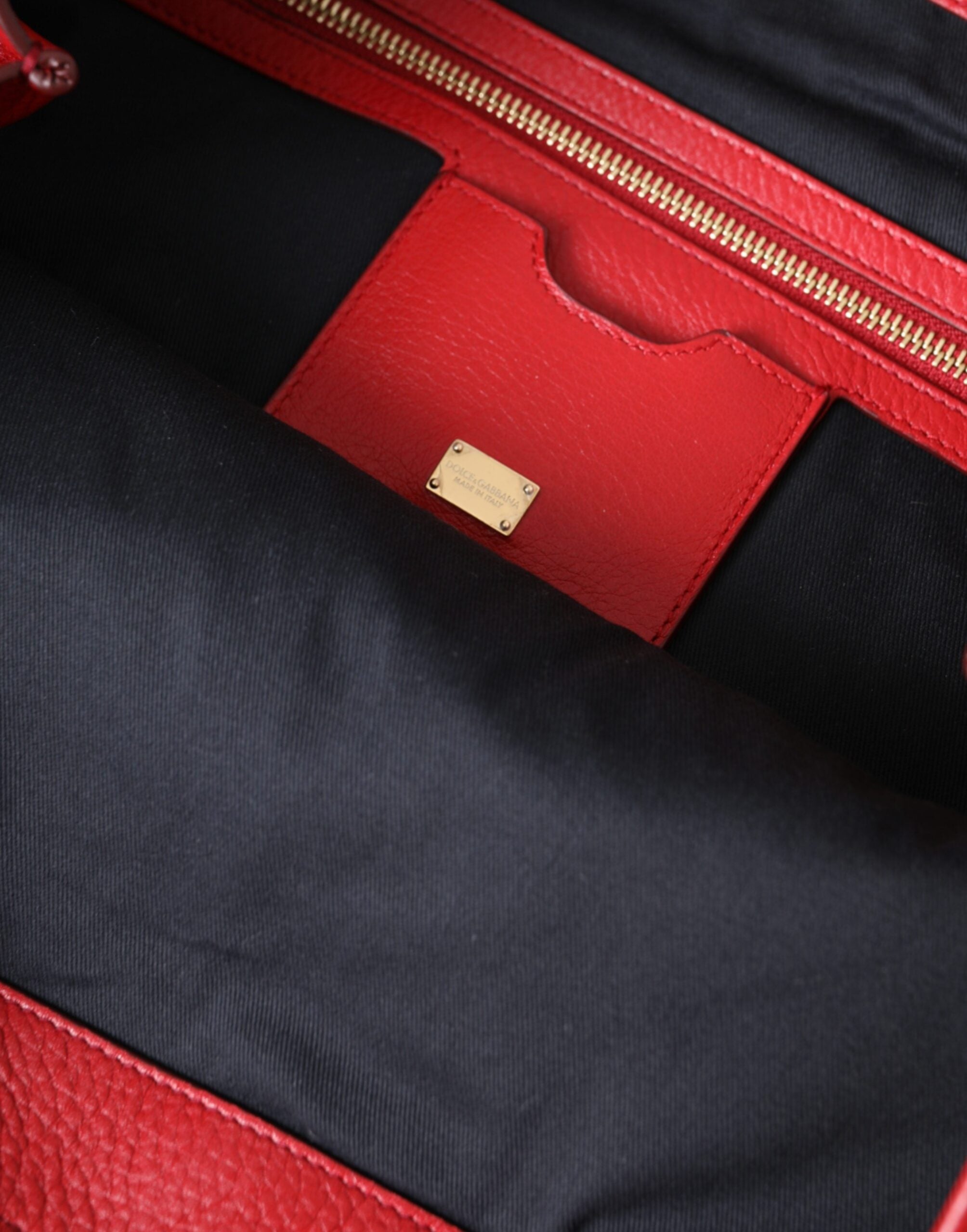 Dolce & Gabbana Leather #Dgfamily Patch Shopping Tote Red Bag