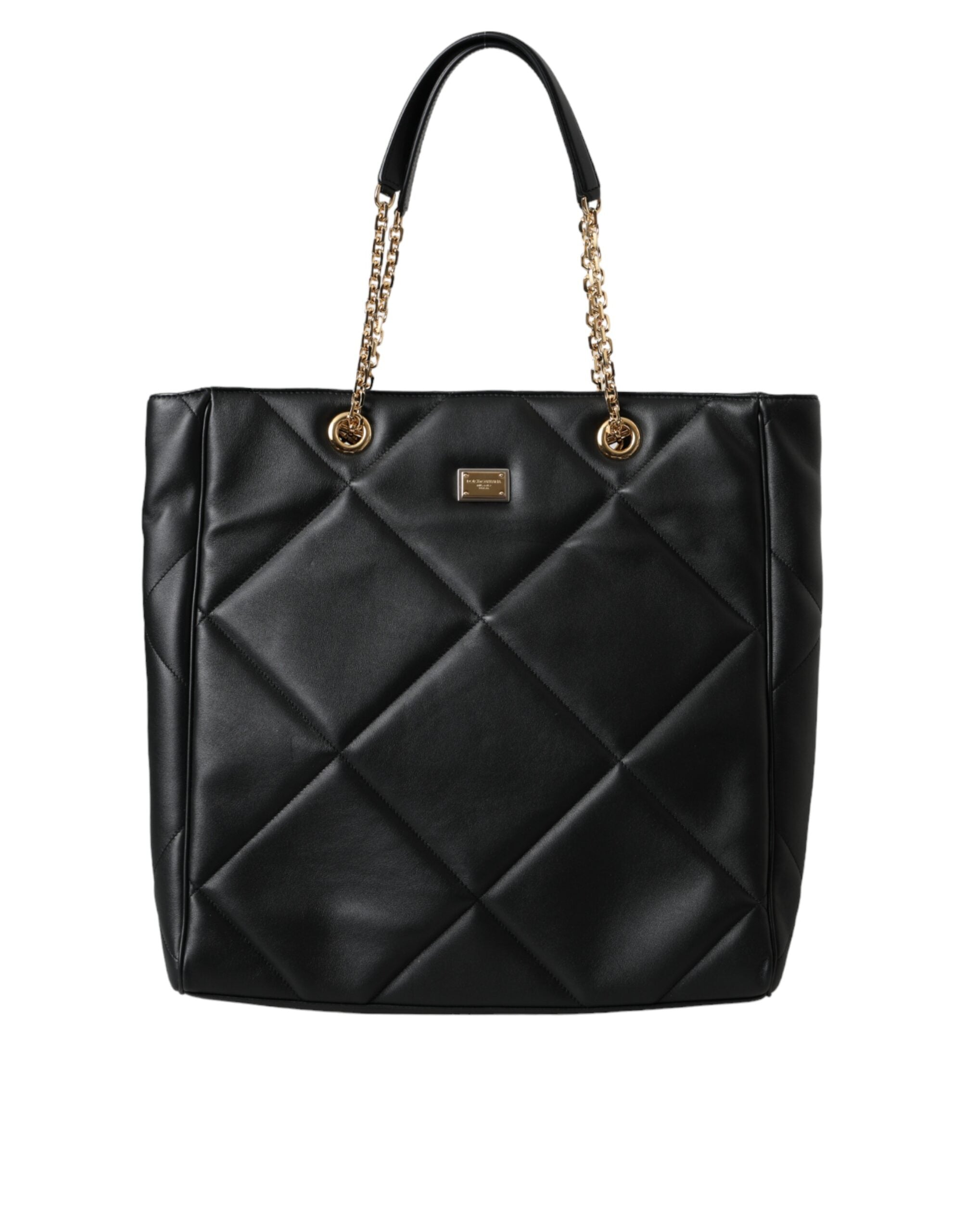 Dolce & Gabbana Leather Jungle Quilted Shopping Tote Black Bag