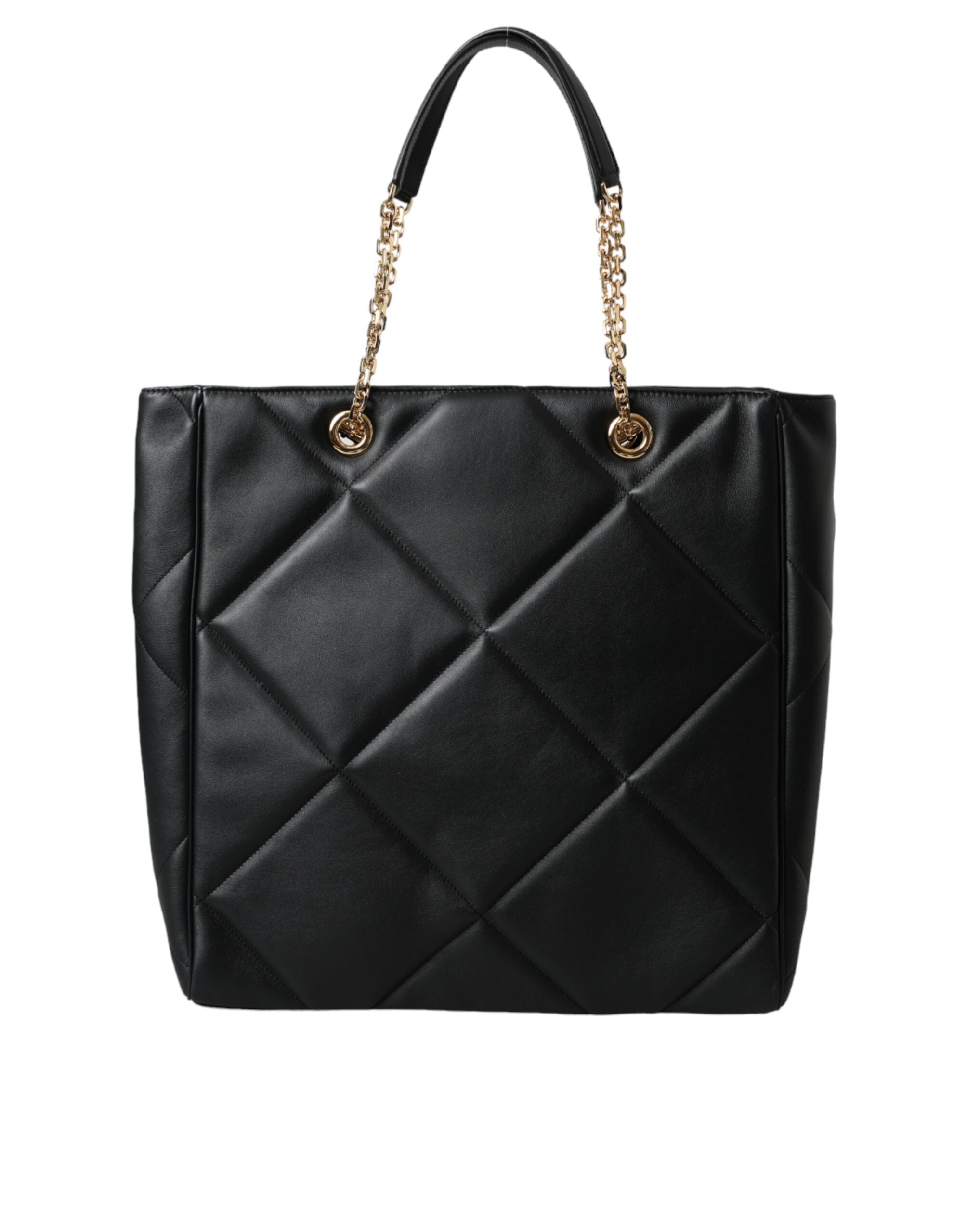 Dolce & Gabbana Leather Jungle Quilted Shopping Tote Black Bag