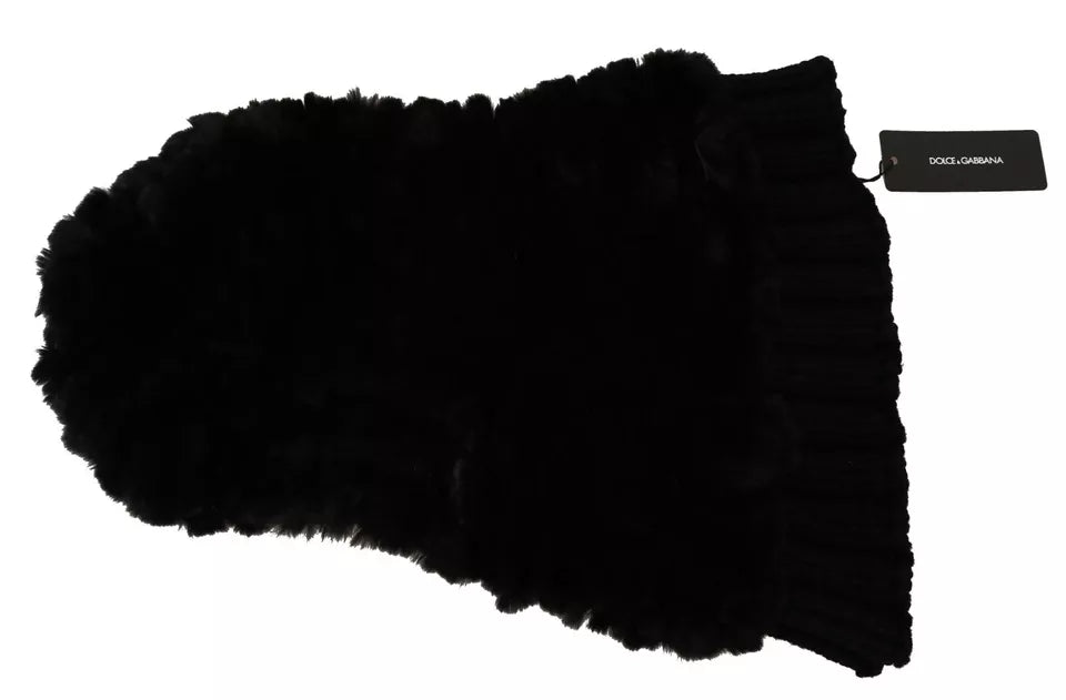 Dolce & Gabbana Fox Fur Cashmere Hooded Black Silver Scarf